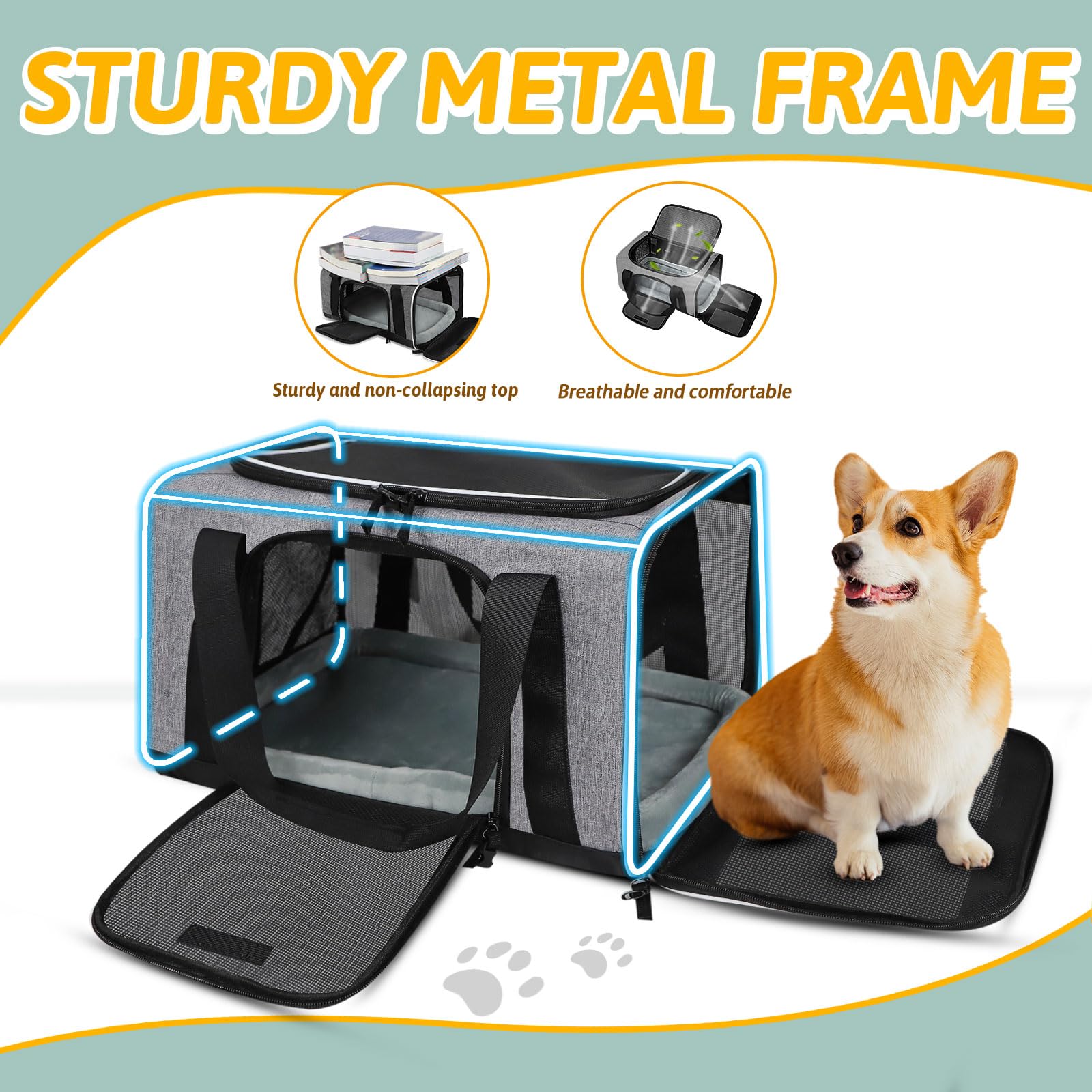 Petskd Pet Carrier 17X13X9.5 Southwest Airline Approved,Pet Travel Carrier Bag For Small Cats And Dogs, Soft Dog Carrier For 1-15 Lbs Pets,Dog Cat Carrier With Safety Lock Zipper (Grey)