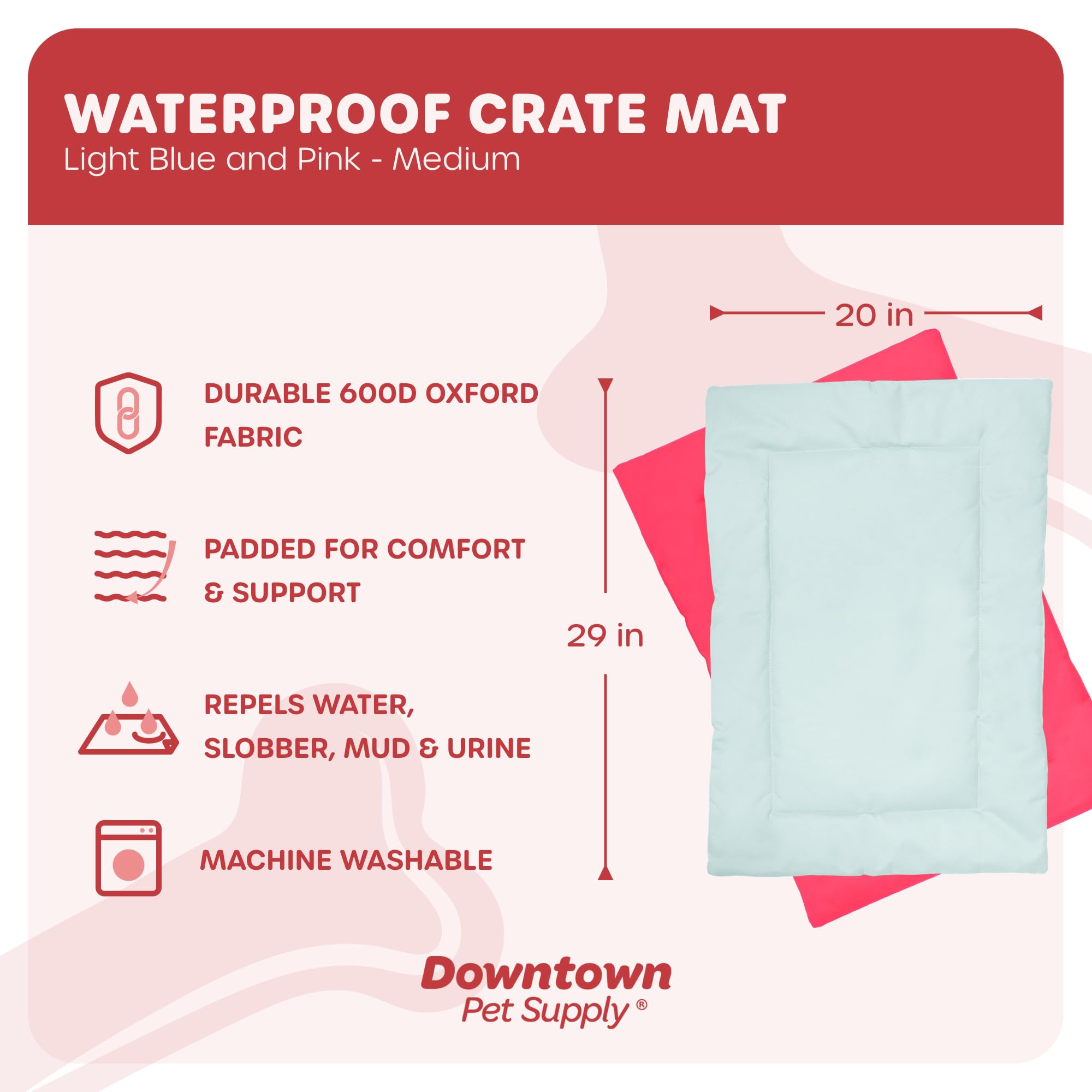 Downtown Pet Supply Dog Crate Pad, 29 x 20 - Waterproof, Ripstop Nylon Dog Crate Mat Chew Proof and Machine Washable - Light Blu