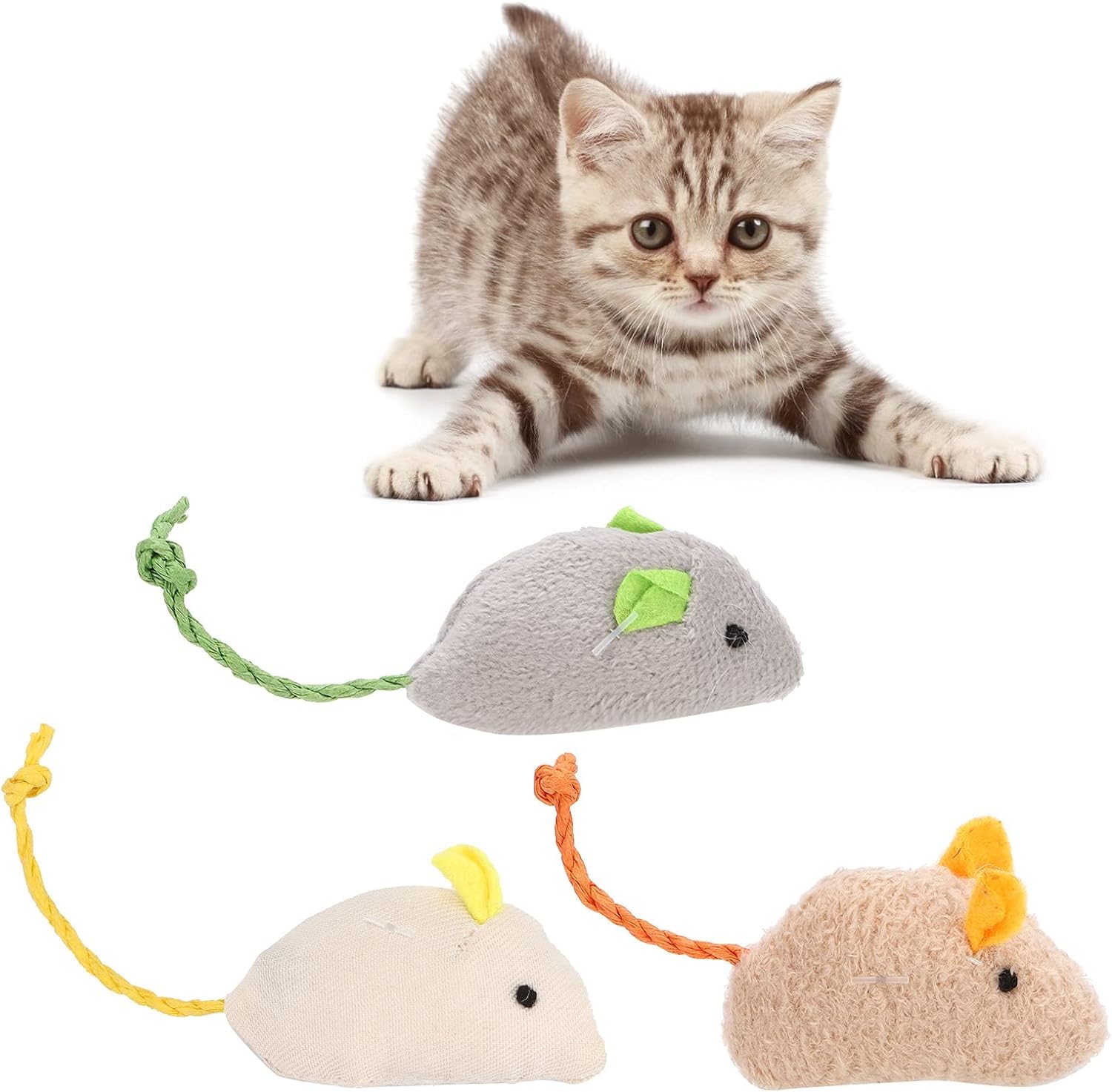 Kspups 3Pcs Cat Mouse Toy, Simulation Cat Plush Mouse Toy Cat Catching Toy Dental Cat Nip Chirping Toy Cat Chew Exercise Toy For
