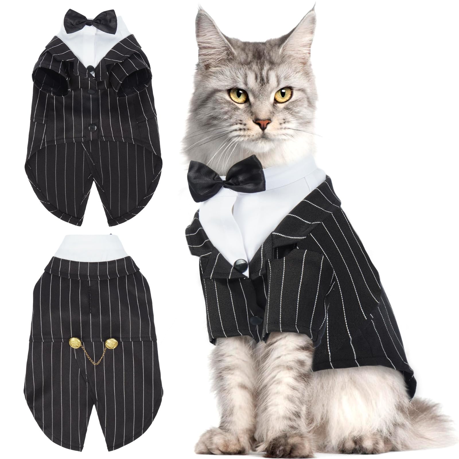 Qbleev Cat Tuxedo Suit, Sphynx Cat Suit With Bow Tie, Cat Halloween Costumes, Kitten Formal Attire Wedding Birthday Onesie Cloth
