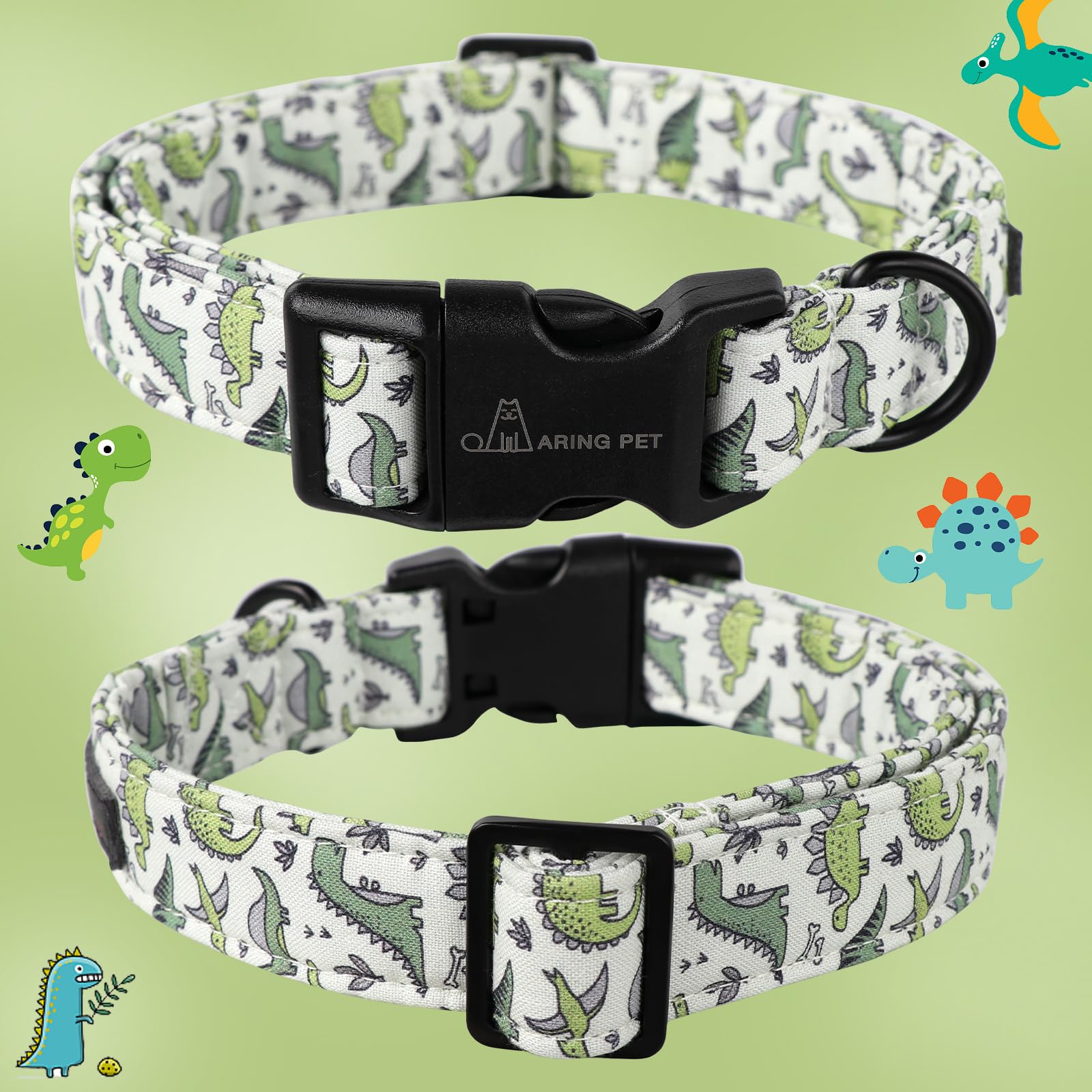 Aring Pet Dinosaur Dog Collar-Cute Dog Collar For Small Dogs, Adjustable Comfortable Cotton Boy Dog Collars For Small Medium Large Dogs, X-Small
