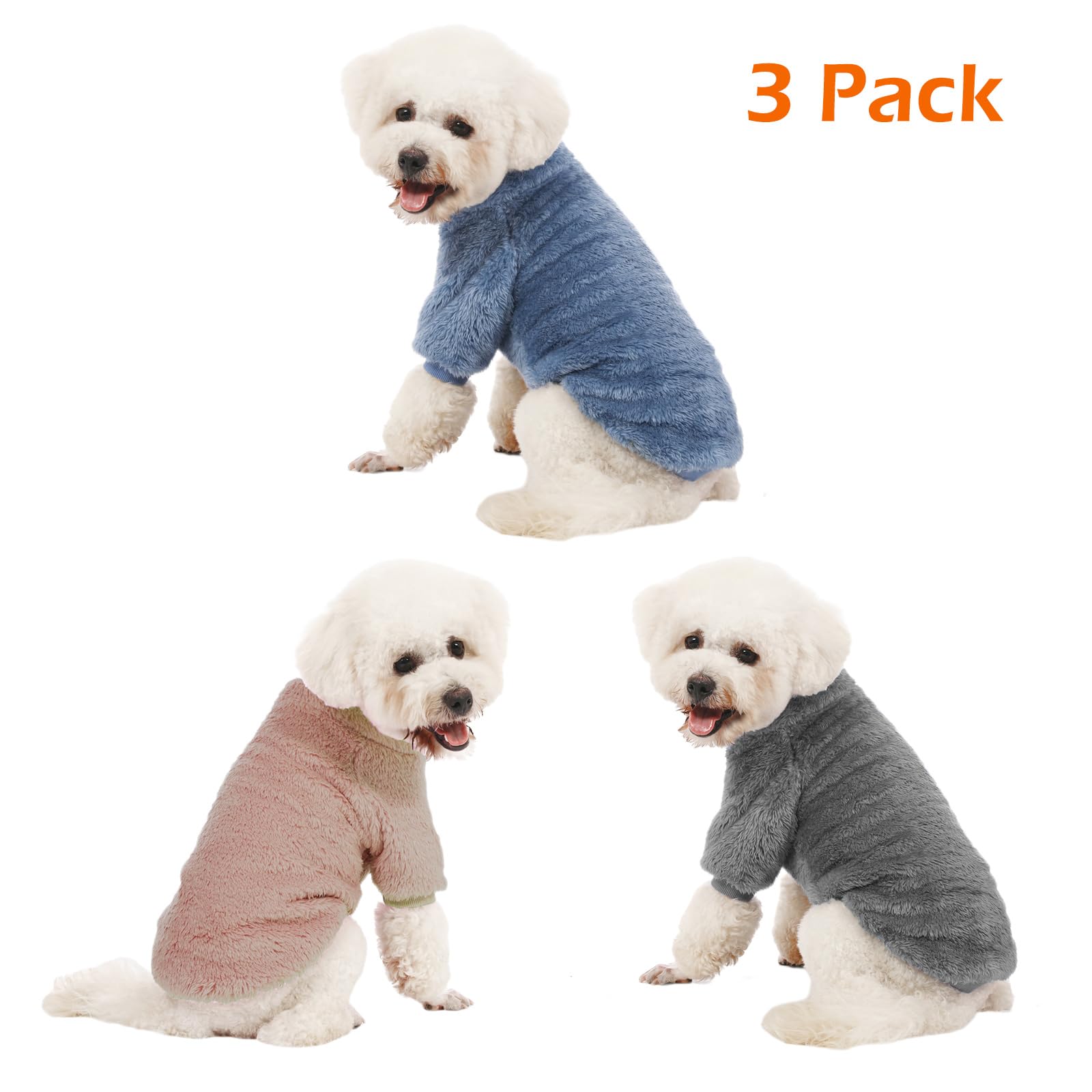 Kyaringtso Dog Sweater, 3 Pack Dog Sweaters For Small Dogs, Dog Clothes For Small Dogs Girl Boy, Ultra Soft And Warm Puppy Sweater Dog Coat For Winter Christmas (Medium, Blue+Lt Coffee+Dark Grey)