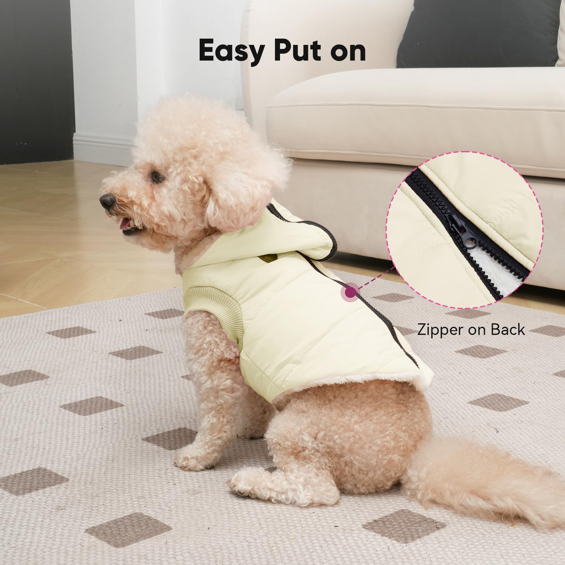 Vecomfy Fleece Lining Dog Hoodie With Harness Built In,Extra Warm Medium Dog Jacket In Winter Doggie Coats With Hooded,Light Yellow Xl