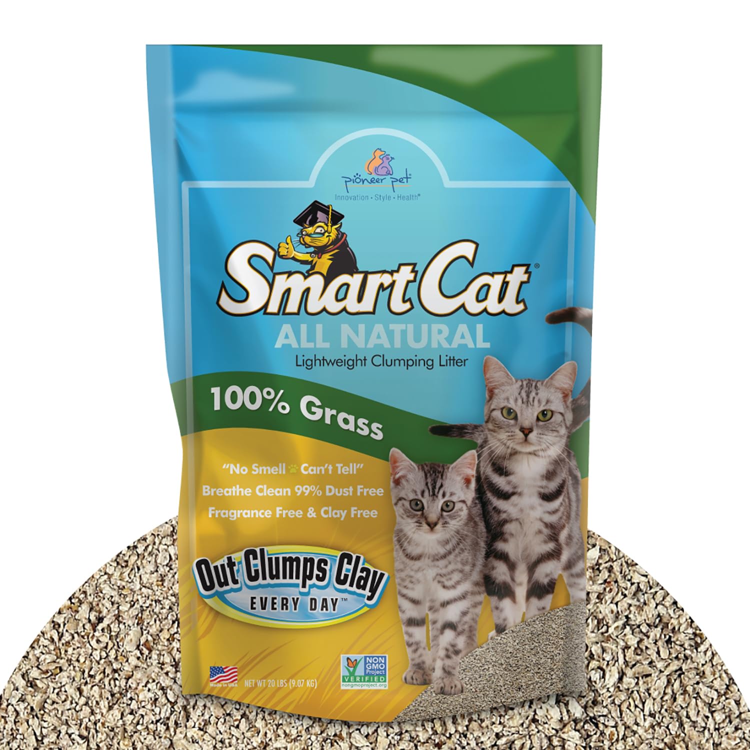 SmartCat All Natural Clumping Cat Litter, 20 Pound (320oz 1 pack) - Alternative to Clay and Pellet Litter - Chemical and 99% Dus
