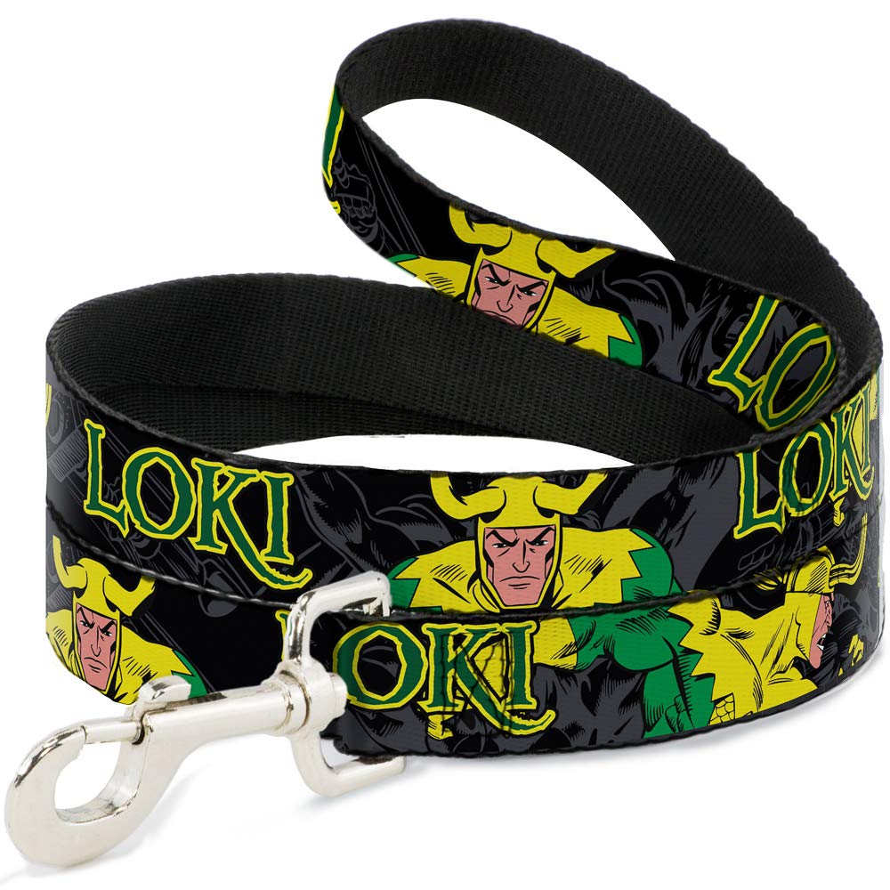 Buckle-Down Pet Leash - Loki In Action Black/Gray/Yellow/Green - 4 Feet Long - 1/2' Wide