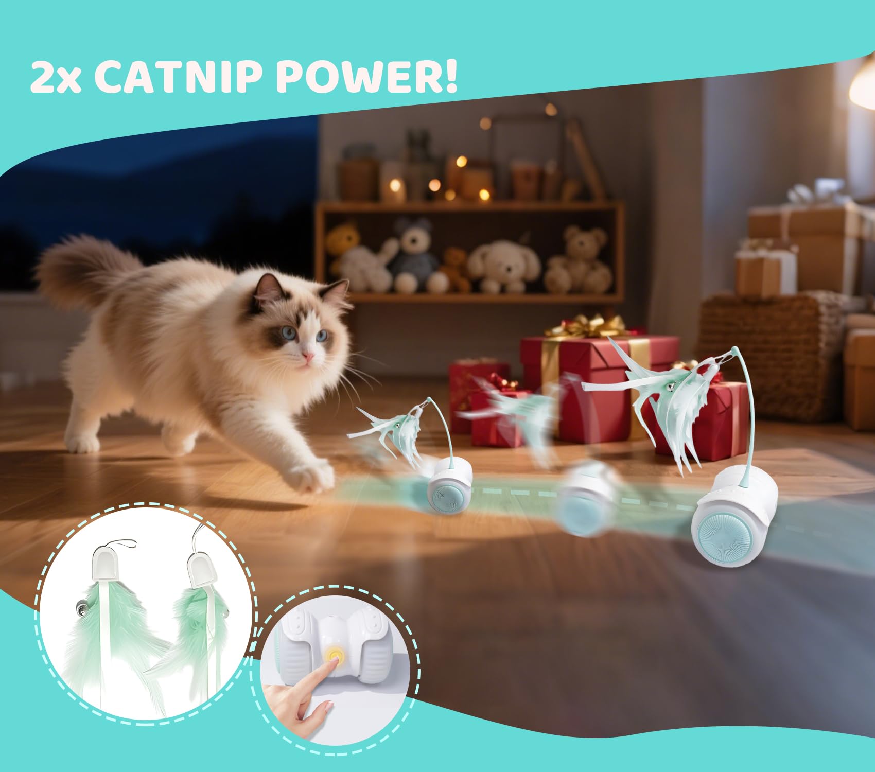 ZeLing HTL Remote Control Cat Toy with Auto Mode - Interactive Cat Toy Feather for Indoor, Moving Cats Catnip Toys & LED to Keep