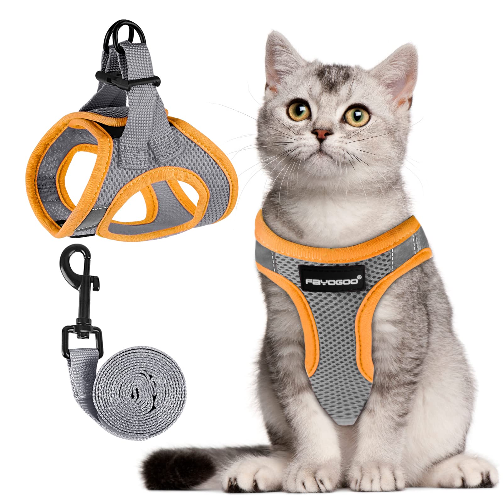 FAYOGOO Gray Escape Proof Cat Harness & Leash Set, XL (Chest 16-17.5) for Small Cats/Dogs, Outdoor Activities