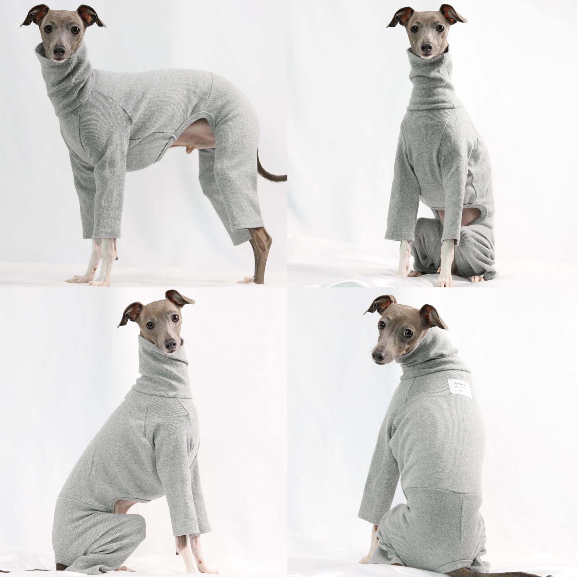 D Doggy Star Italian Greyhound Clothes Stretchable Onesie Whippet For Dog (S,Ribbed Grey)