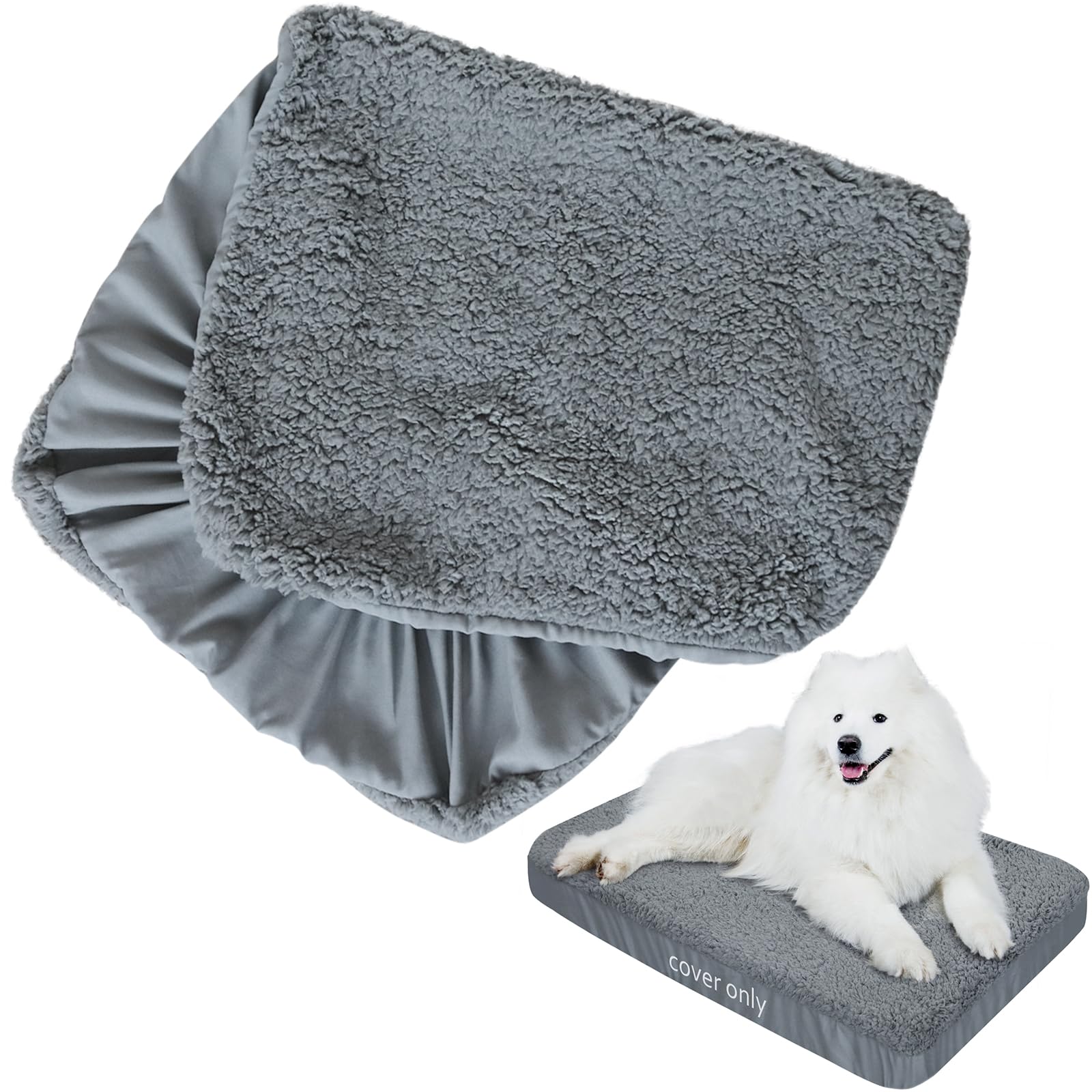 Dog Bed Covers 2 Pack Soft Plush Replacement Washable, Waterproof Pet Mattress Bed Liner Grey 44X32 Inches, For Dog/Cat, Cover O