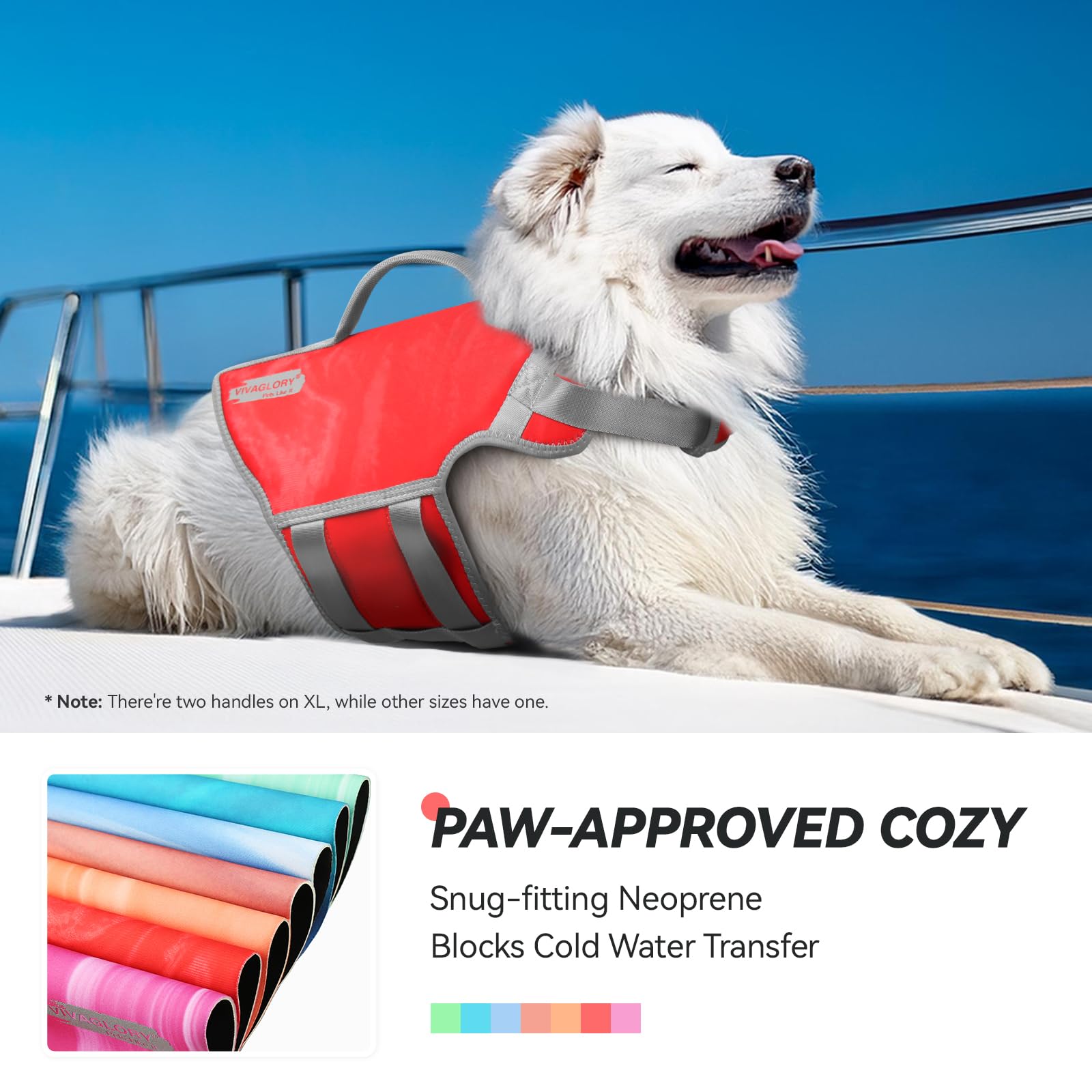 Vivaglory Neoprene Dog Life Jacket Dog Flotation Vest For Boating Hunting & Swimming, Lightweight With Leash Ring, Xl, Red Pomeg