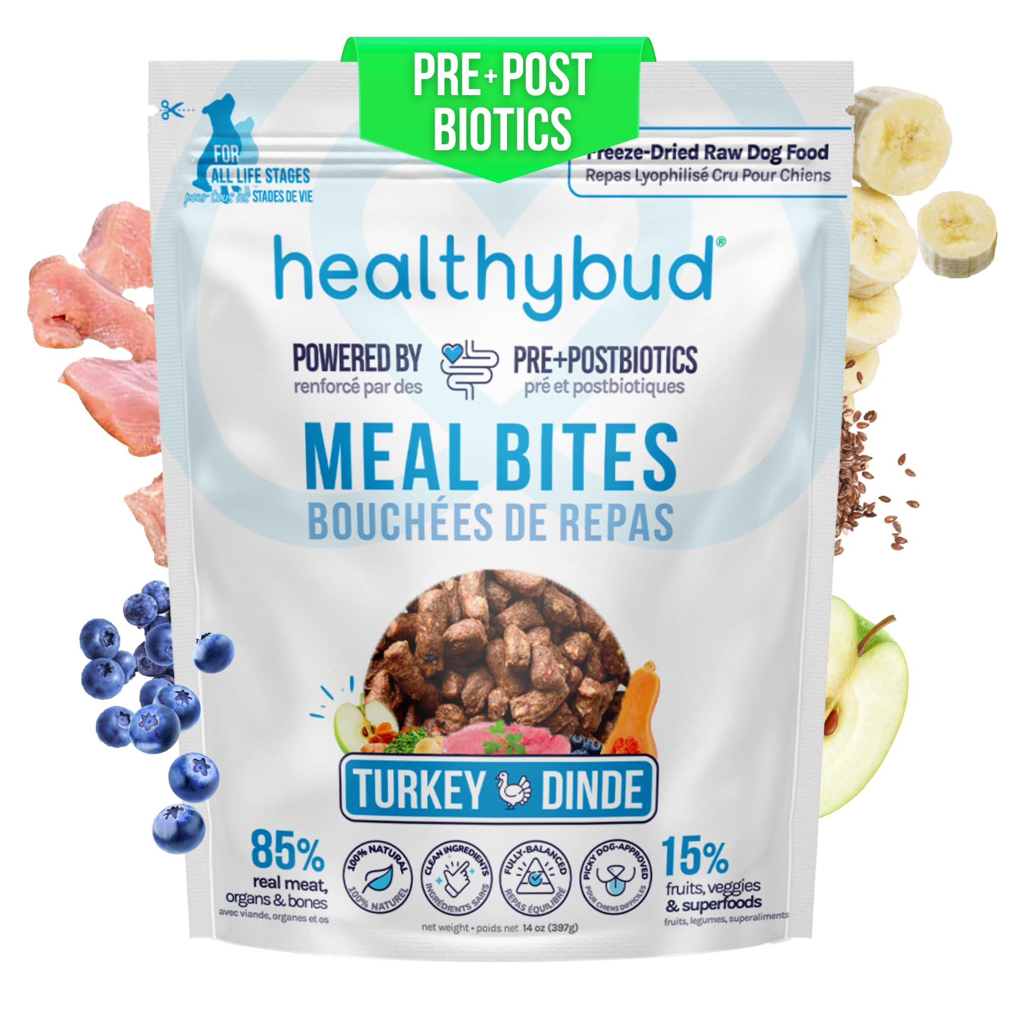 healthybud Raw Dog Food, Freeze Dried Turkey Bites, Grain Free Puppy Food, Human Grade, High Protein, Dehydrated Real Meat Dog T