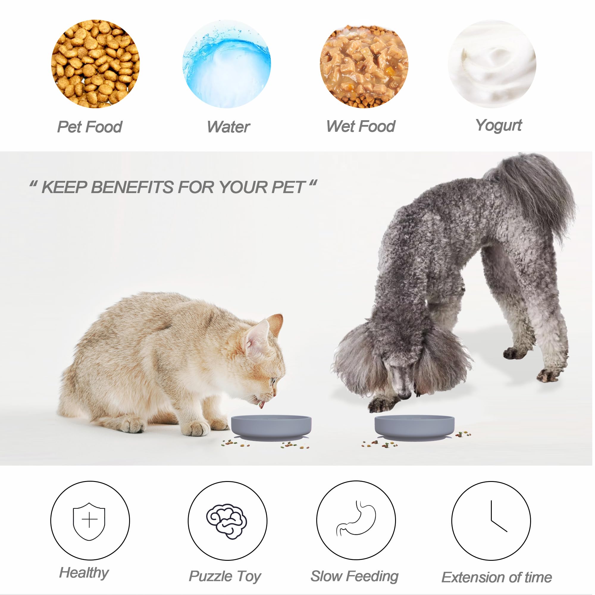 Bikabpet Silicone Slow Feeder Bowls for Dogs and Cats - Wet Food, Suction Cups, Interactive, Reduces Boredom, Anxiety, Anti-Chok