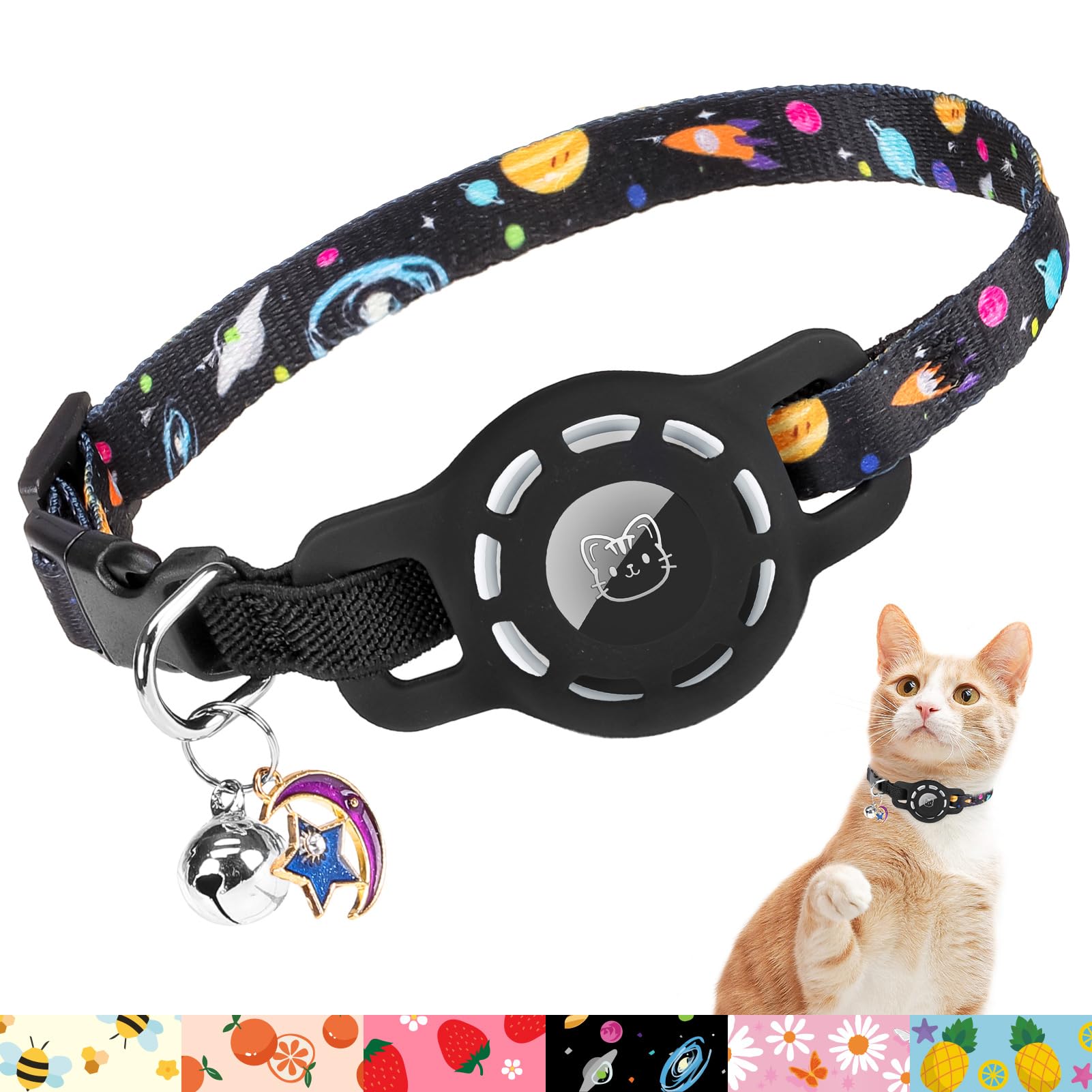 Bingpet Airtag Cat Collar With Bells, Upgraded Safety Elastic Cat Collar With Airtag Cat Collar Holder, Anti-Lost Cat Collars For Girl Boy Cats, Anti-Suffocation Kitty Puppy Collars