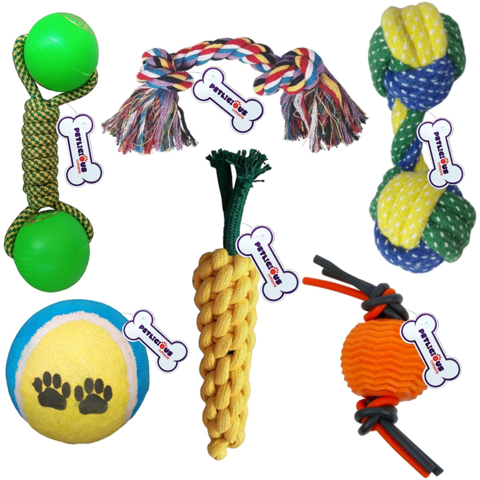 Petlicious & More 6 Toy Rope Toys Combo Puppy Teether Puppy Ball Chew Toys Teething Toys (Combo Of 6)