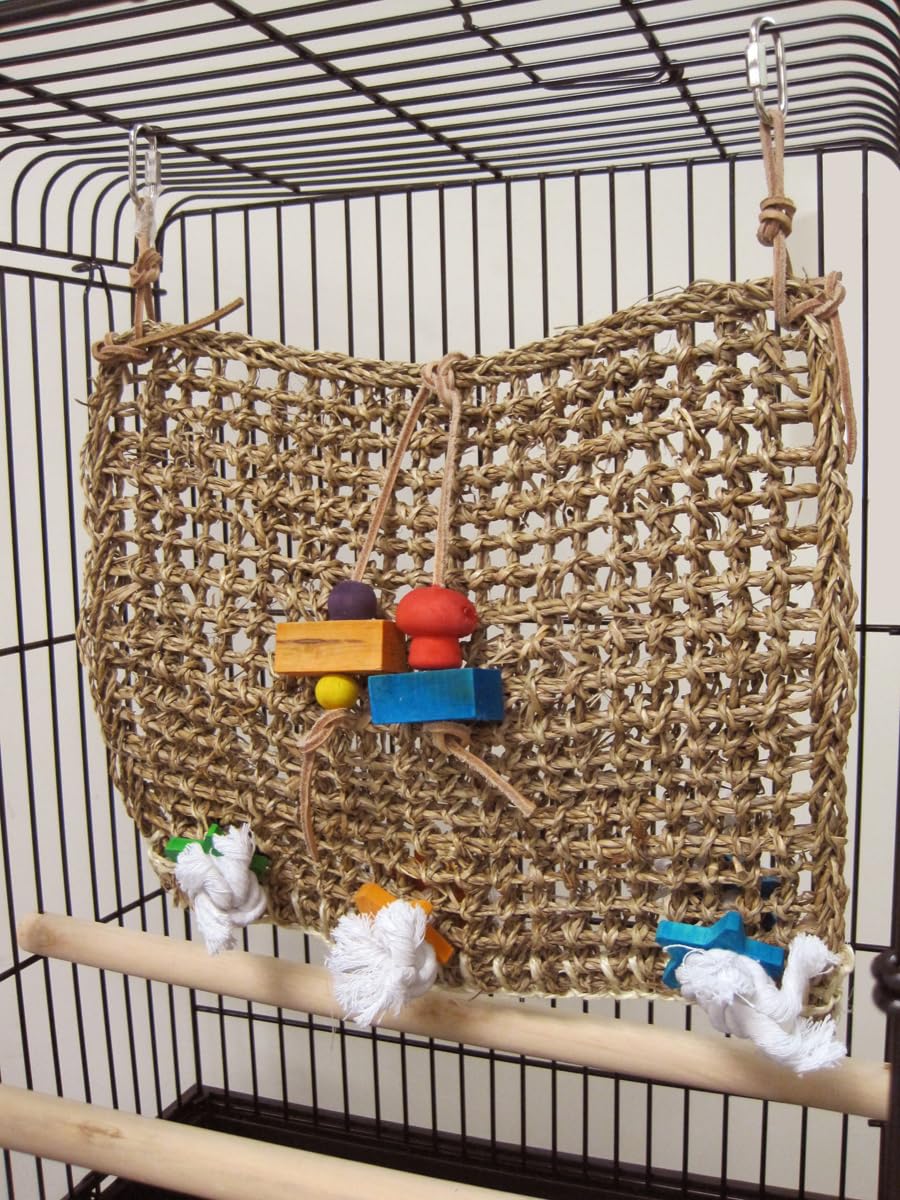 Penn-Plax Bird-Life Seagrass Mat for Birds - 13.75" Multi-color, Climbing & Exercise Toy with Cotton Ropes & Wood Accessories, Model BA1024