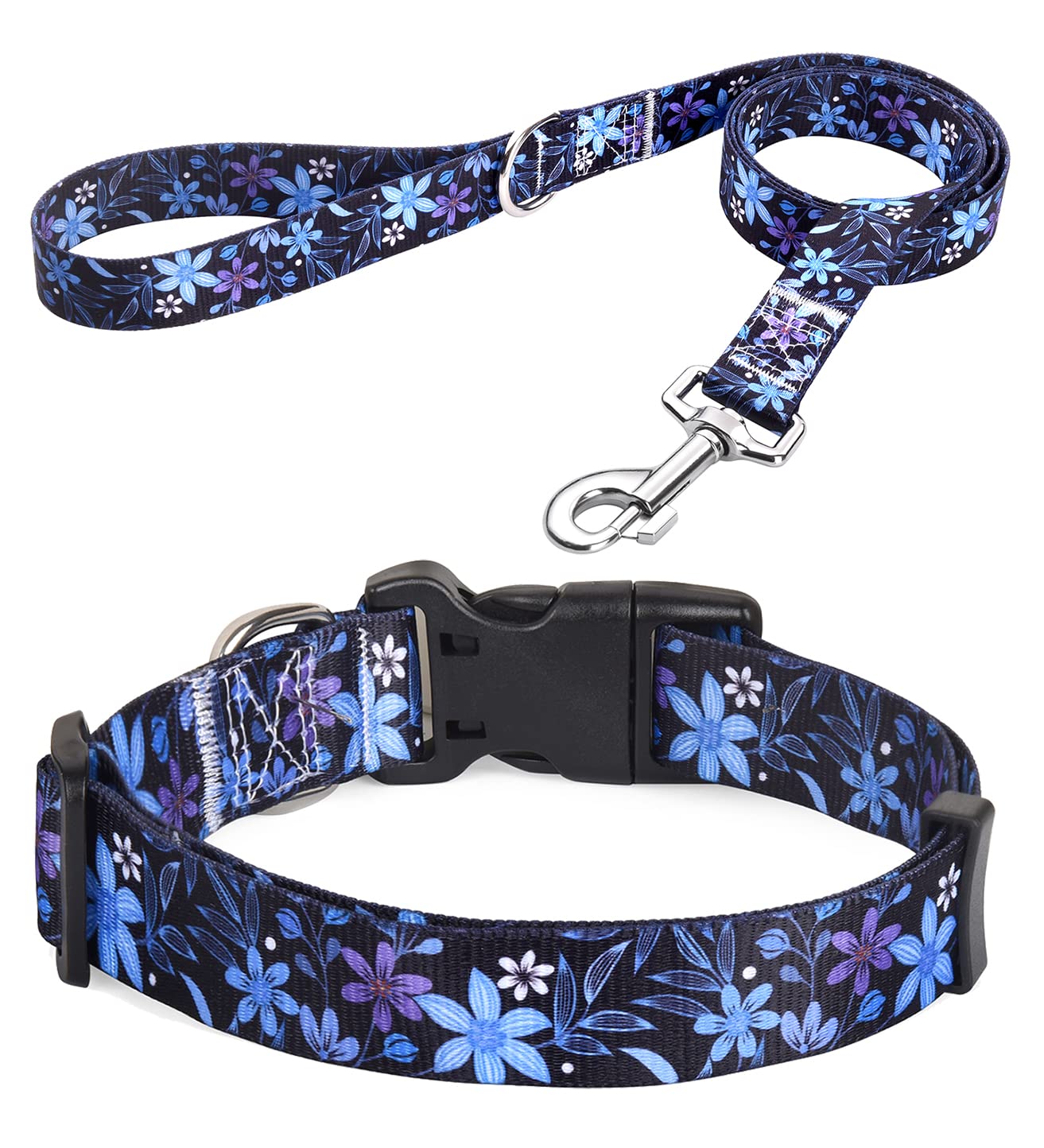 Hqyddmi Dog Collar And Leash Set For Medium Dogs, With Floral Print, Soft Comfortable Adjustable Collar For Small Medium Large D