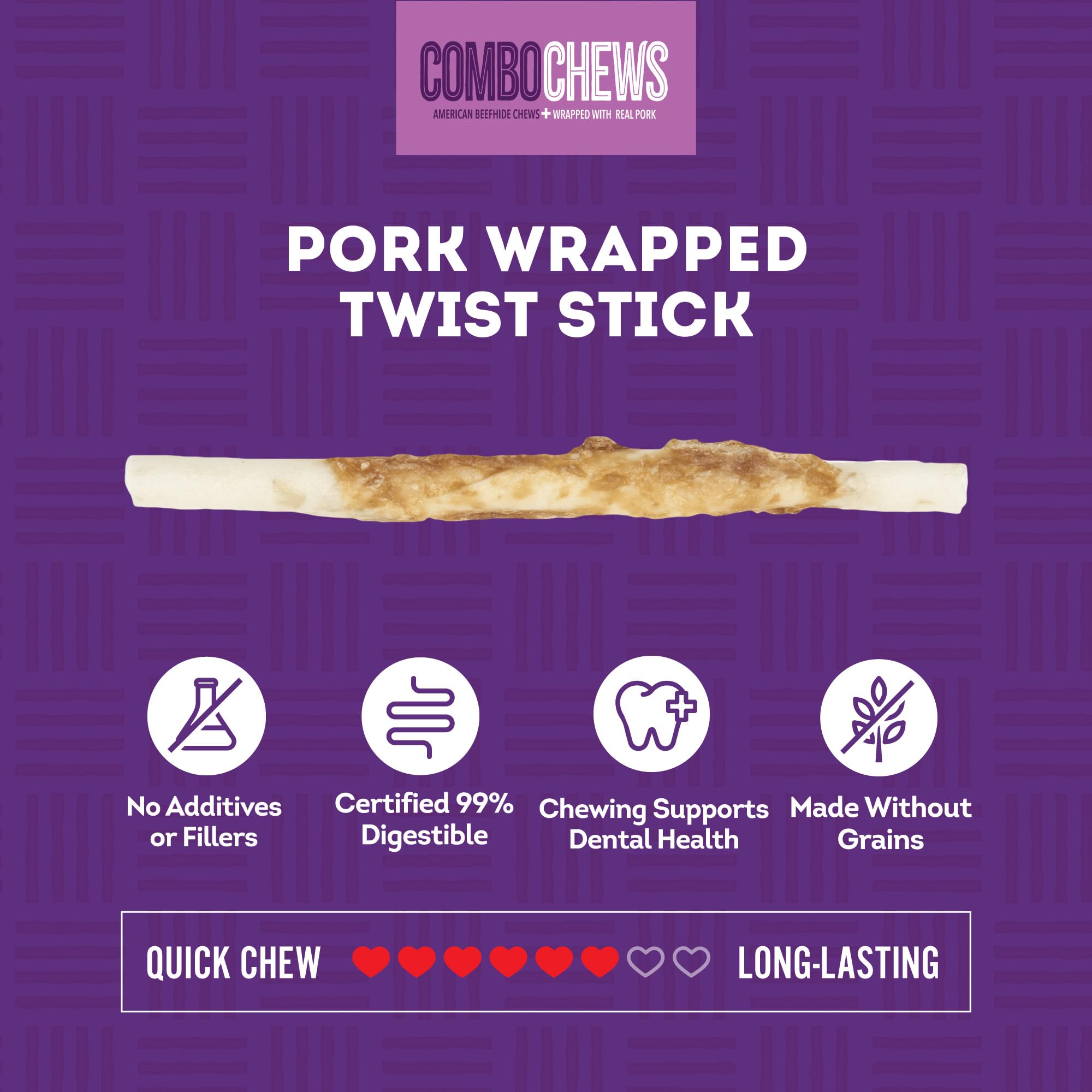 Treatly Combo Chews Beefhide Twist Sticks 5 w/Pork Meat Wrap Dog Chew Treats - 20 Count/1 Pack