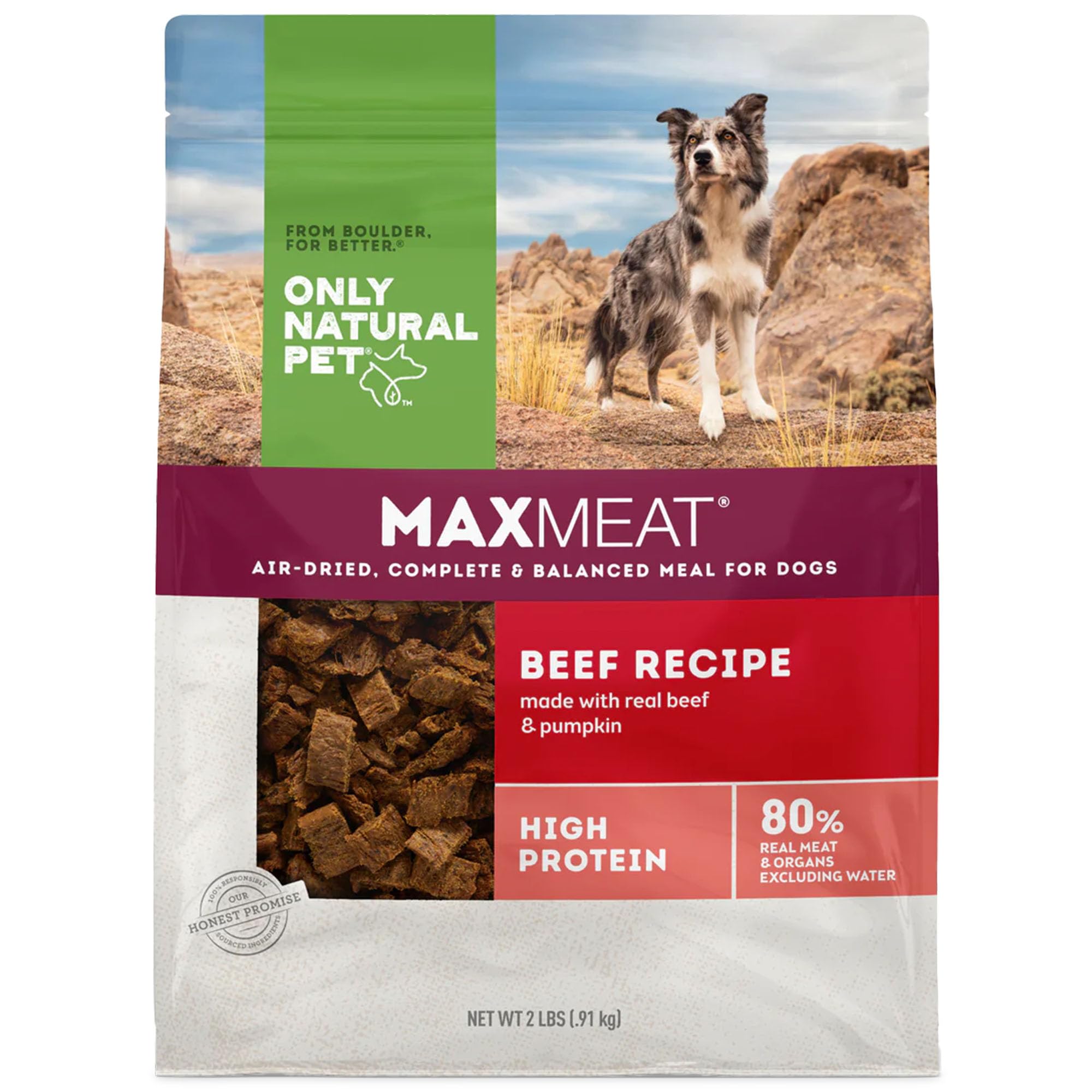 Only Natural Pet MaxMeat Holistic Air Dried Dry Dog Food - All Natural, High Protein, Grain Free - Made with Real Meat - Beef wi