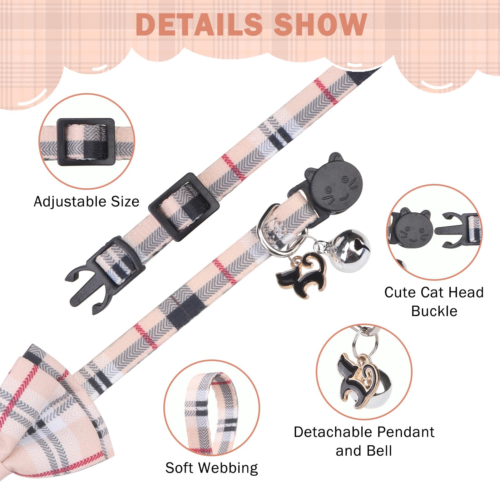 Scenereal Plaid Cat Bandana Collars - 2 Pack Breakaway Kitten Collars With Bell Bowtie, Accessories For Pet Birthday Collars, Ad