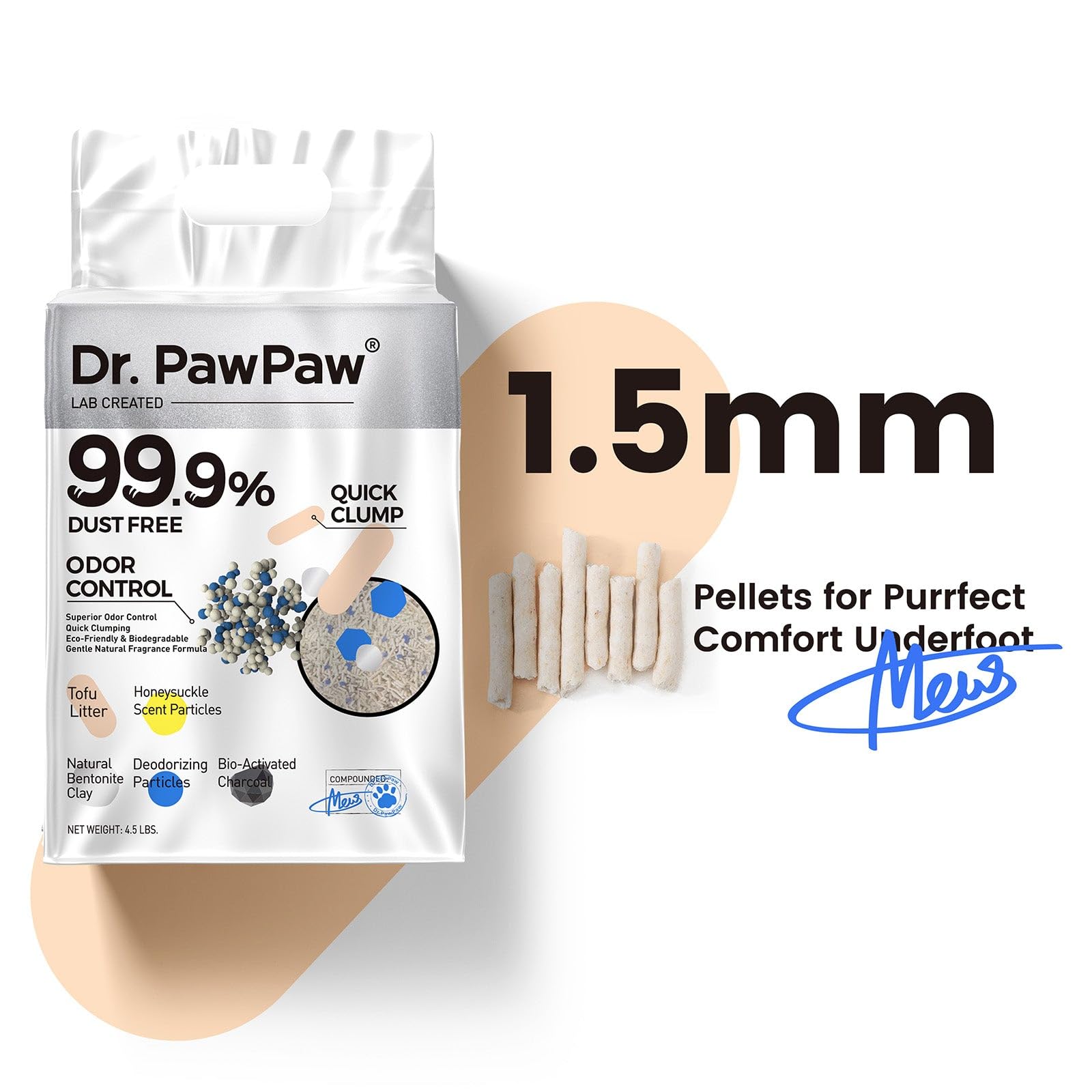 Dr. PawPaw Tofu Cat Litter, Clumping, Dust-Free, Honeysuckle Scent, 45 LB