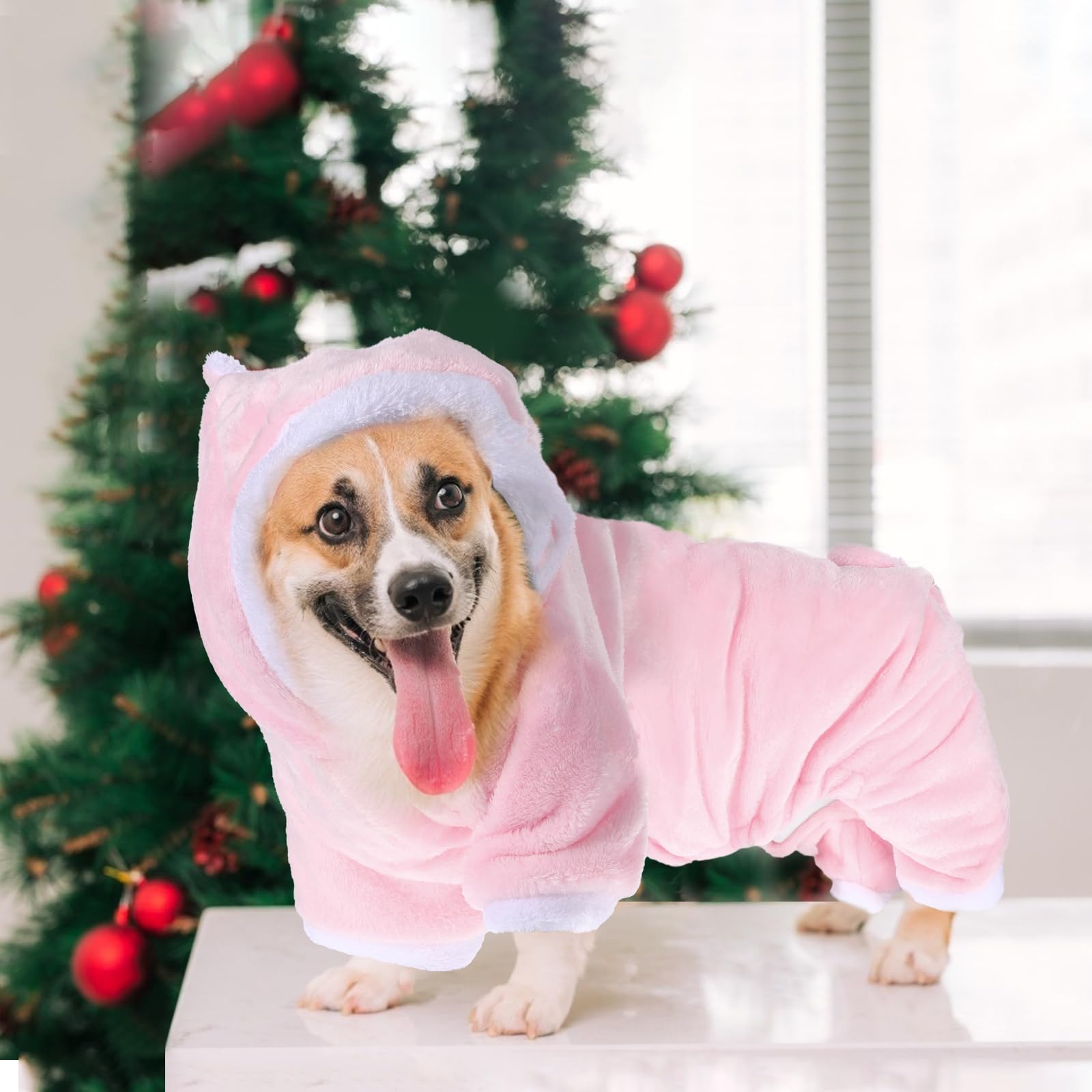 POPETPOP Small Pig Dog Costume, Cute Pink Pig Design Warm Hoodies for Dogs Cats, Halloween Christmas Cosplay Pig Dog Costume for