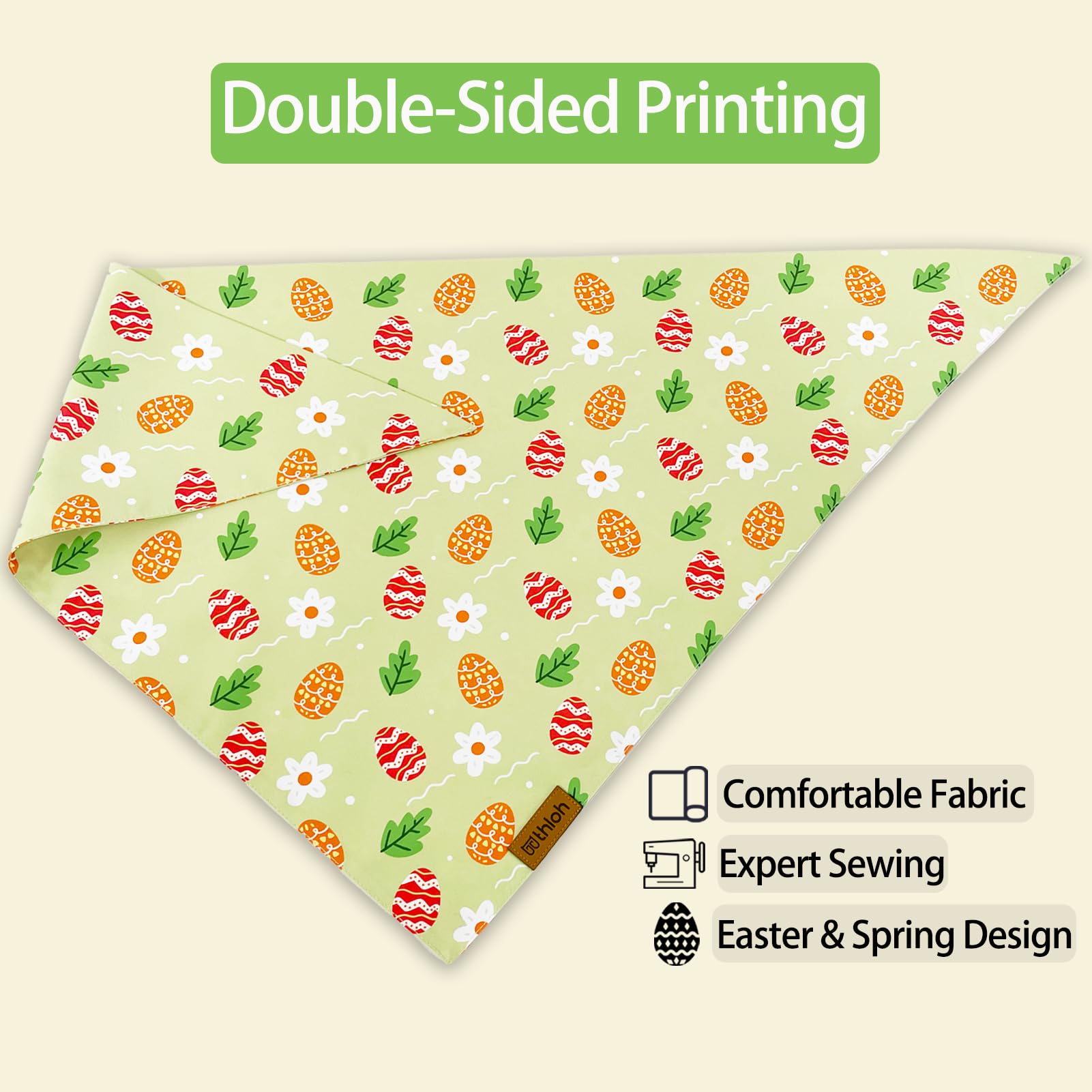 Thloh Easter Dog Bandanas 2 Pack - Pet Scarf For Boy And Girl, Spring Pet Accessory, Reversible Holiday Bandana For Medium And L