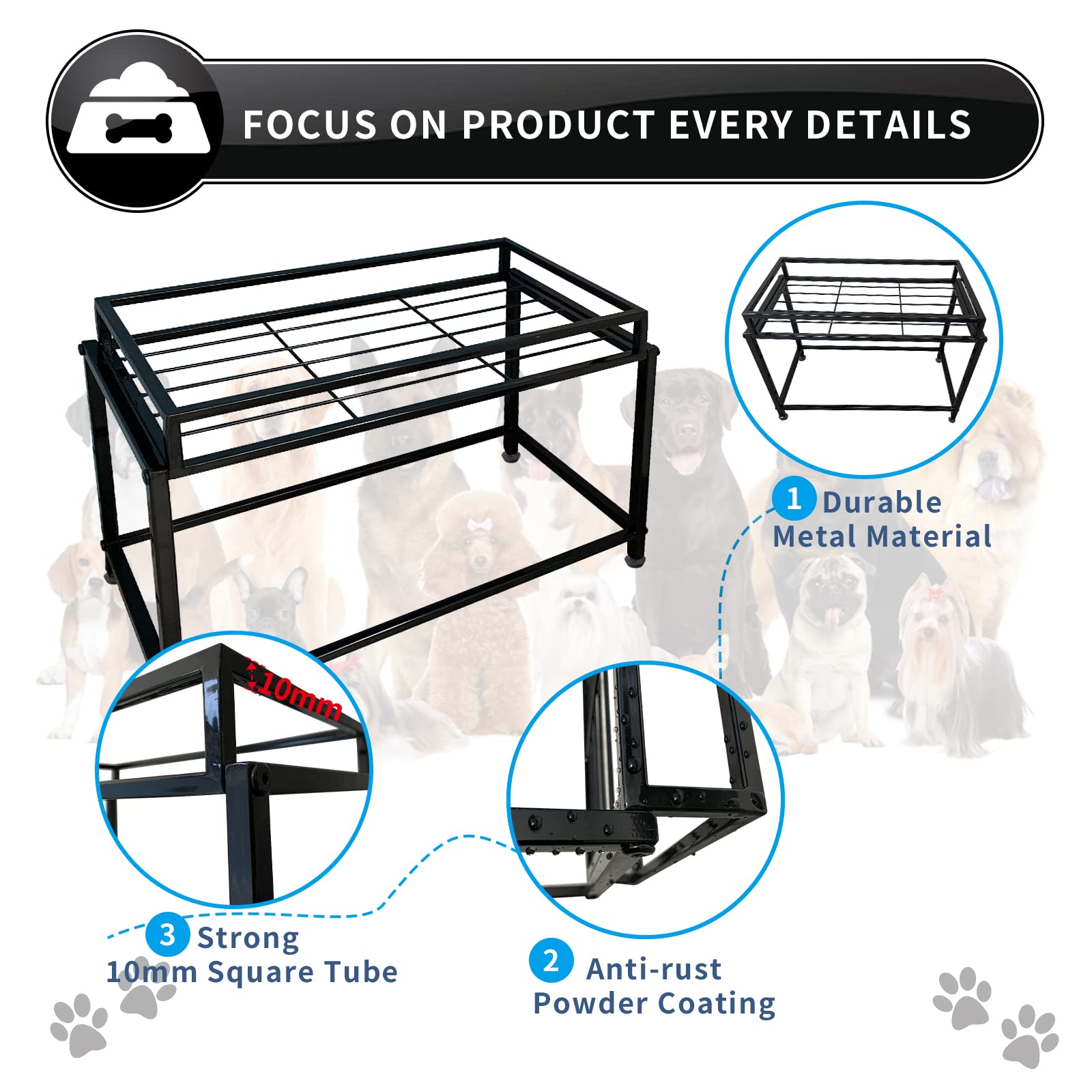 Lifted Dog/Cat Bowl Stand, Raised Dog Bowl Holder for Existing Bowls, 4 Adjustable Heights for Puppy, Small, Medium and Large Si