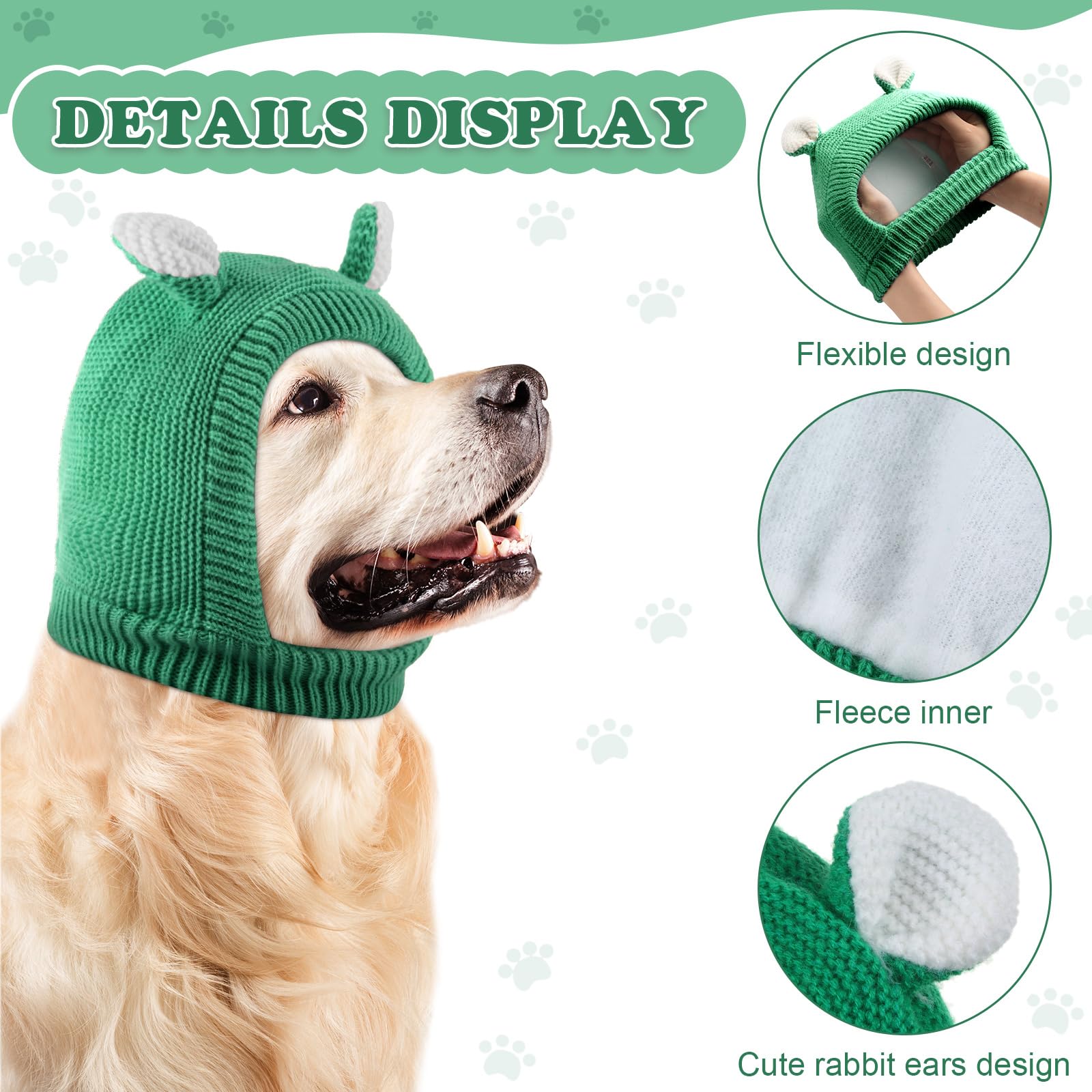 Quiet Ears For Pets, Knitted Dog Hats & Ear Muffs For Noise Protection - Warm Winter Hat & Snood Head Wrap For Medium To Large D