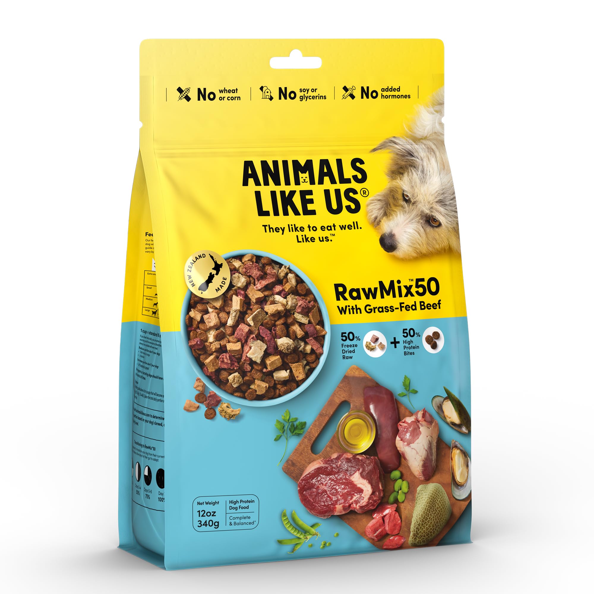 Animals Like Us Raw Freeze Dried Dog Food RawMix50 Premium Grass-Fed Beef Recipe, Protein Rich, Includes Kibble, Non-GMO, No Whe