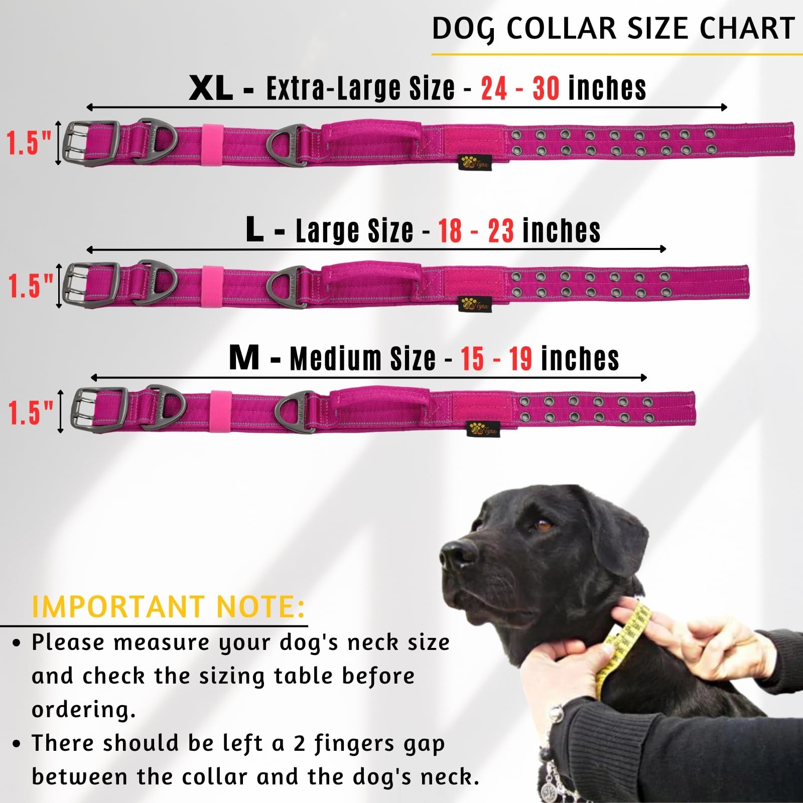ADITYNA Heavy Duty Tactical Dog Collar - Reflective Magenta Blue, Neoprene Padded, Large (18-23" Neck) with Handle for Training & Walking