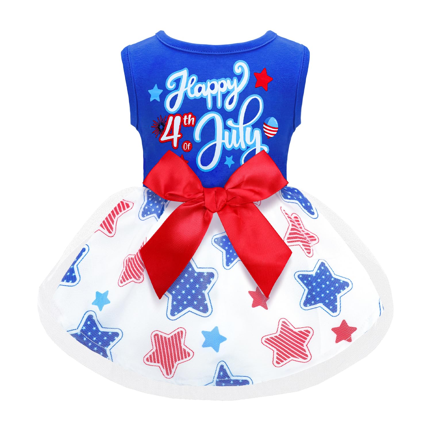 Happy 4Th Of July Dog Outfit Patriotic Dog Tulle Dress With Red Bowknot Independent Day Dogs Pet Doggie Apparel Clothes For Smal