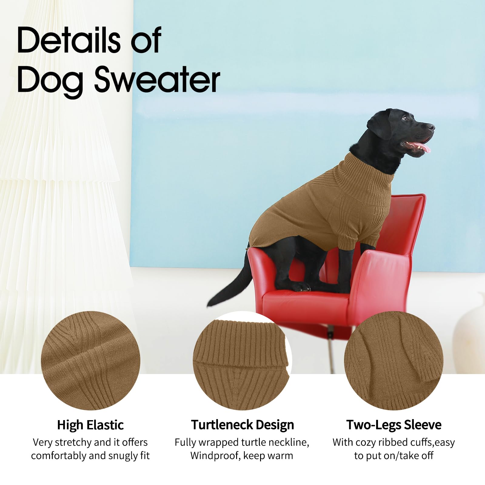 Iecoii Large Dog Sweater,Pet Dog Sweaters For Large Dogs Boy,Thanksgiving Fall Knit Doggie Sweatshirt,Turtleneck Thick Warm Girl