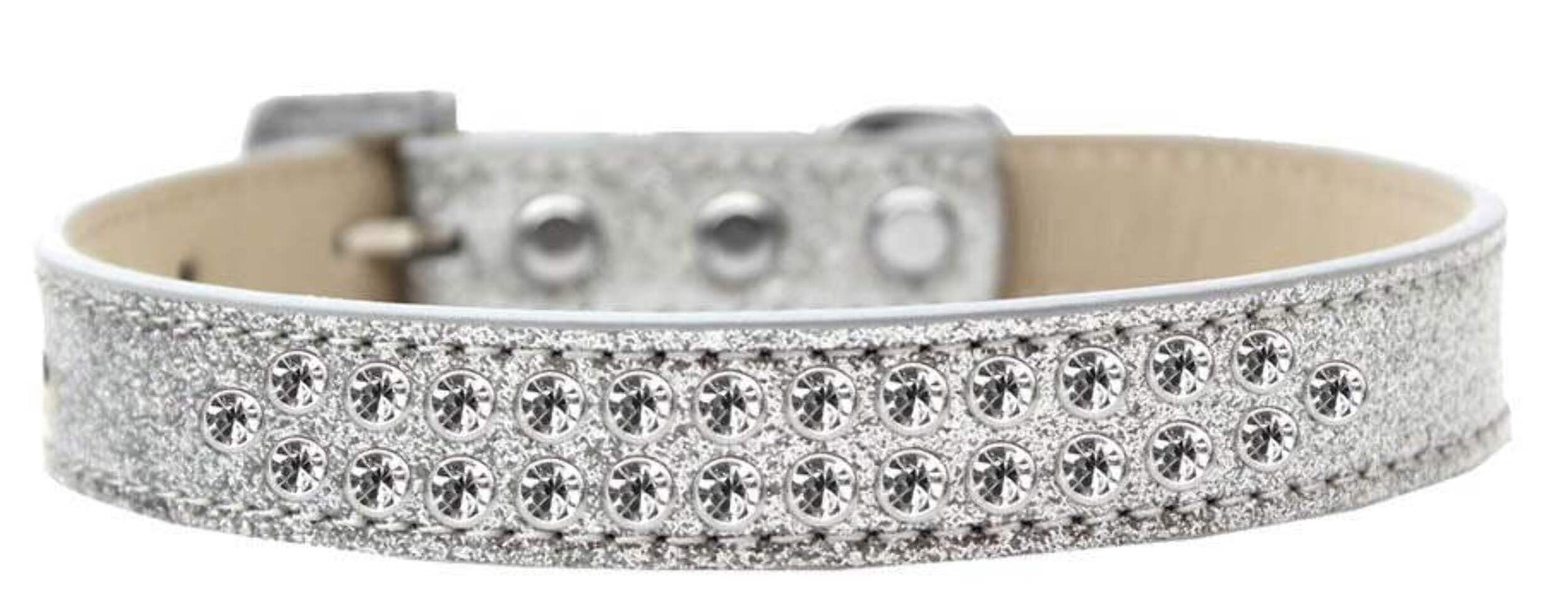 Dog, Puppy & Pet Ice Cream Collar, Two Row Clear Crystal Rimsets Silver 18