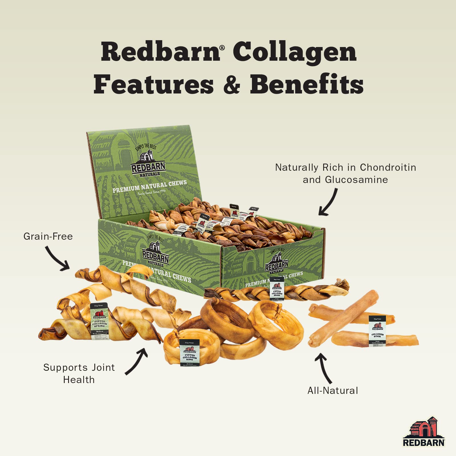Redbarn Pet Products All-Natural Large 12 Beef Collagen Sticks for Dogs - Long Lasting Low-Odor Alternative to Traditional Rawhi