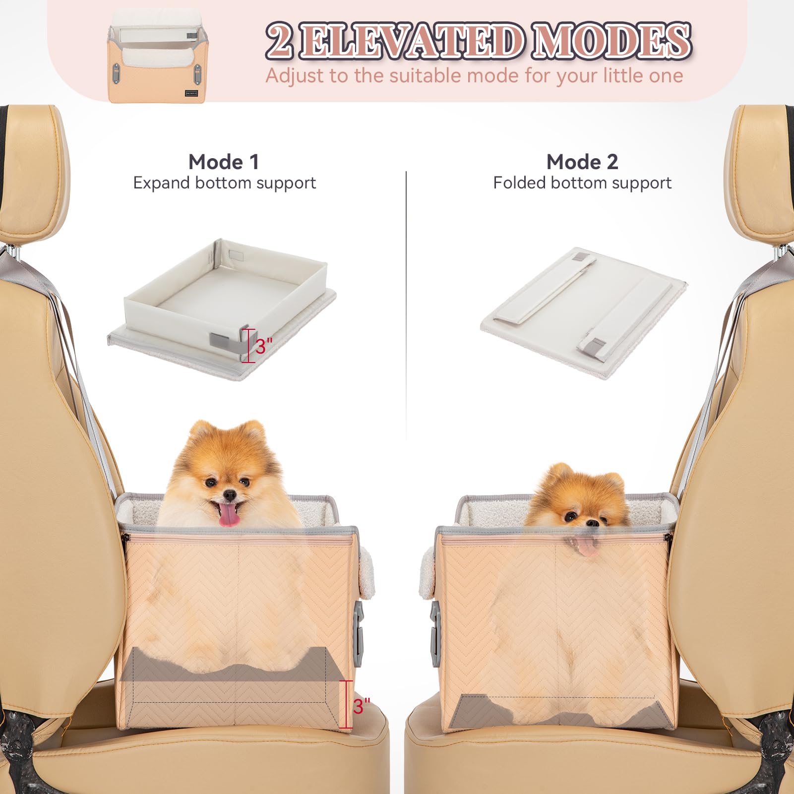 Petsfit Cat Car Seat, Waterproof Pu Leather Dog Booster Car Seat With Patent Safe Buckles, Clip-On Leash, Pet Travel Carrier Bed