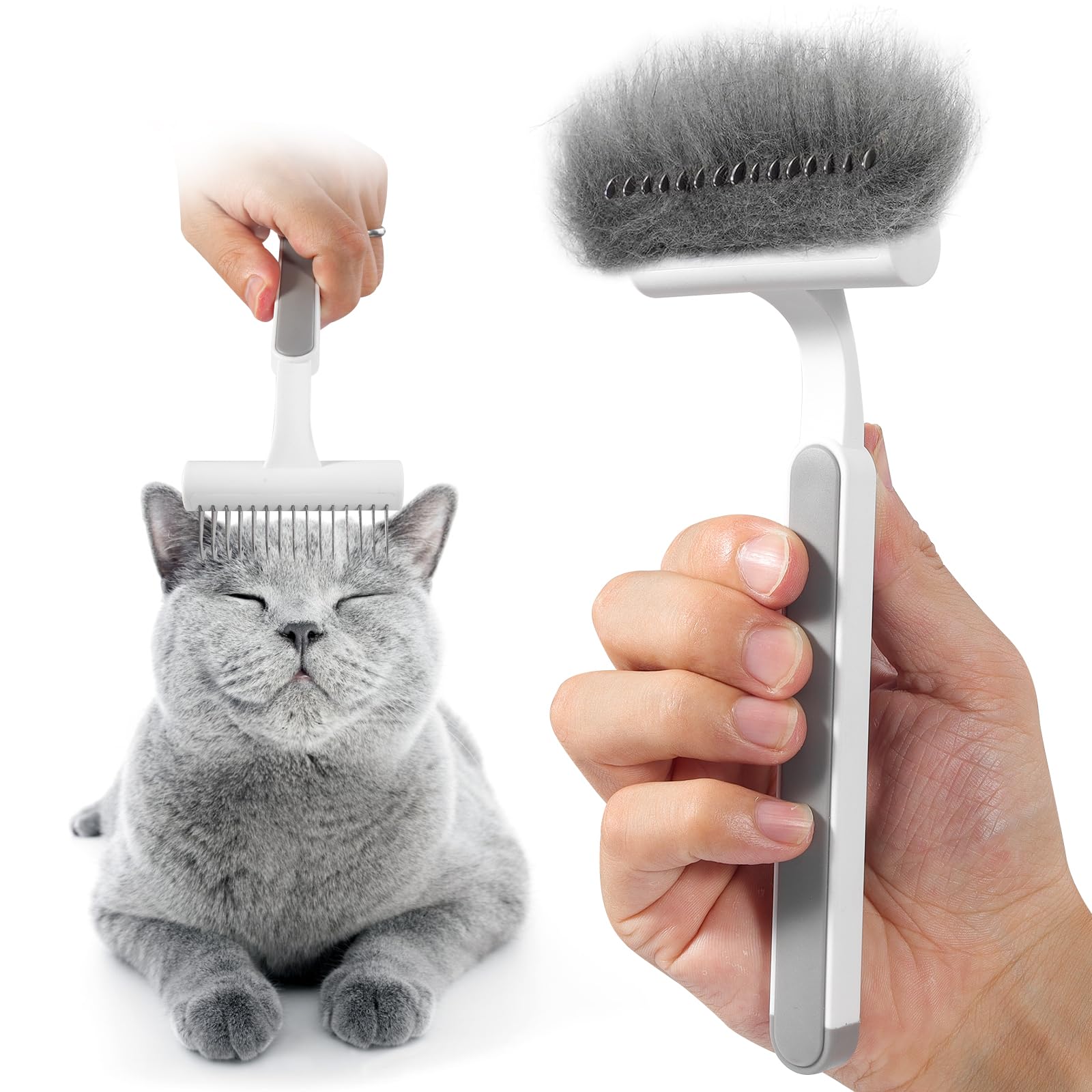 Grey Pet Grooming Undercoat Rake - Cat Deshedding Brush Dematting Comb For Long Haired Indoor Cats, Removes Loose Hair And Matte