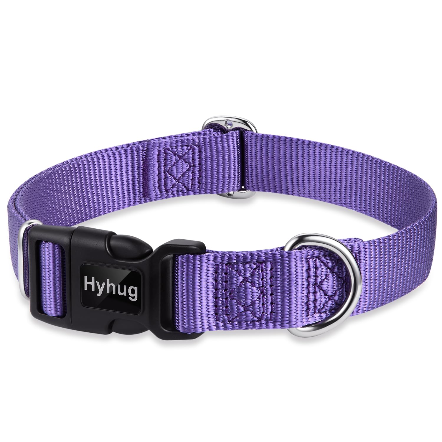Hyhug Pets Solid Color Classic Regular Soft Nylon Basic Collar For Medium Breeds Dogs, Unique Design Adjustment Triglide Slide (