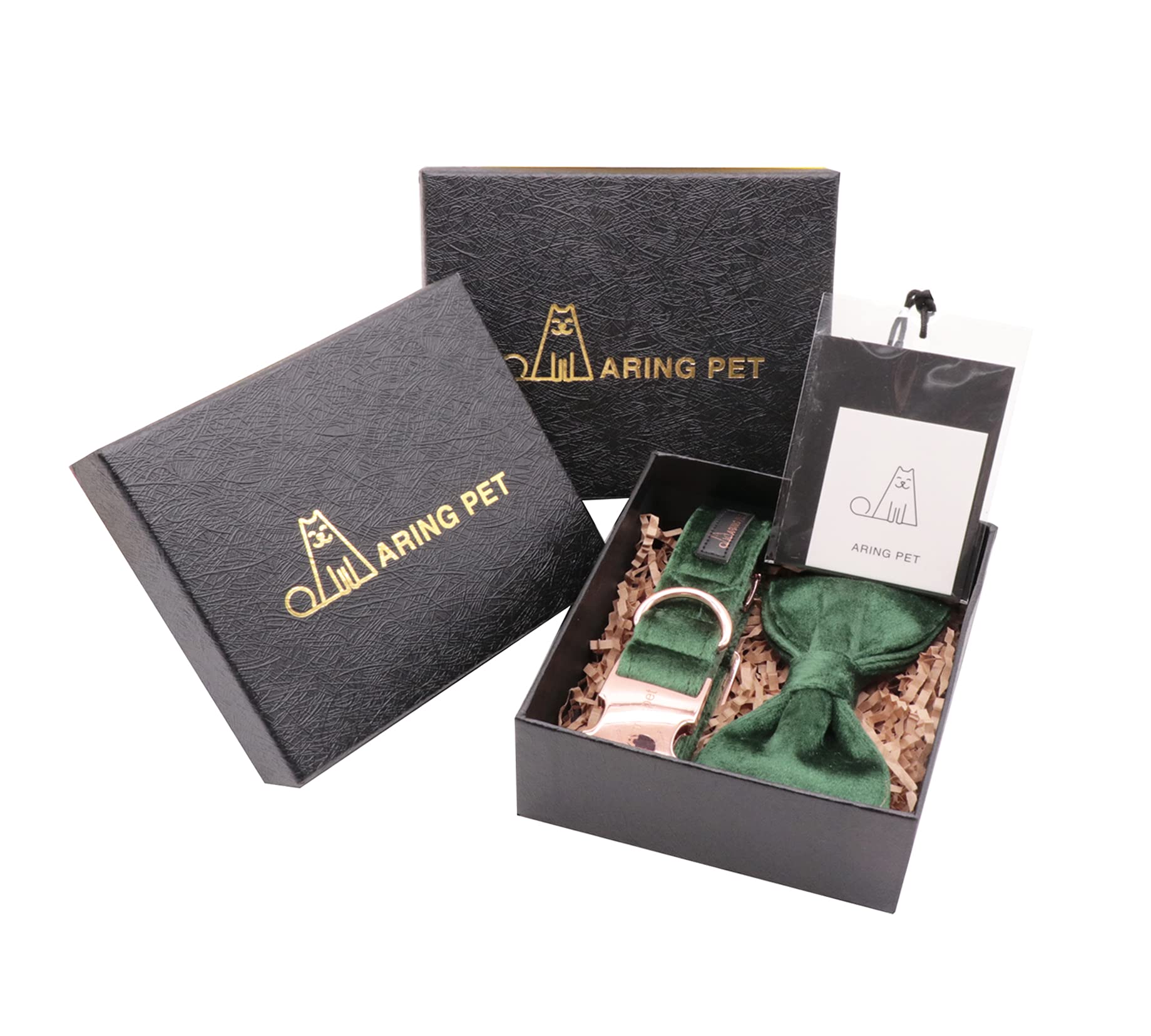 Aring Pet Dog Collars With Bowtie-Velvet Dog Bow Tie Collar, Adjustable Dark Green Dog Collar