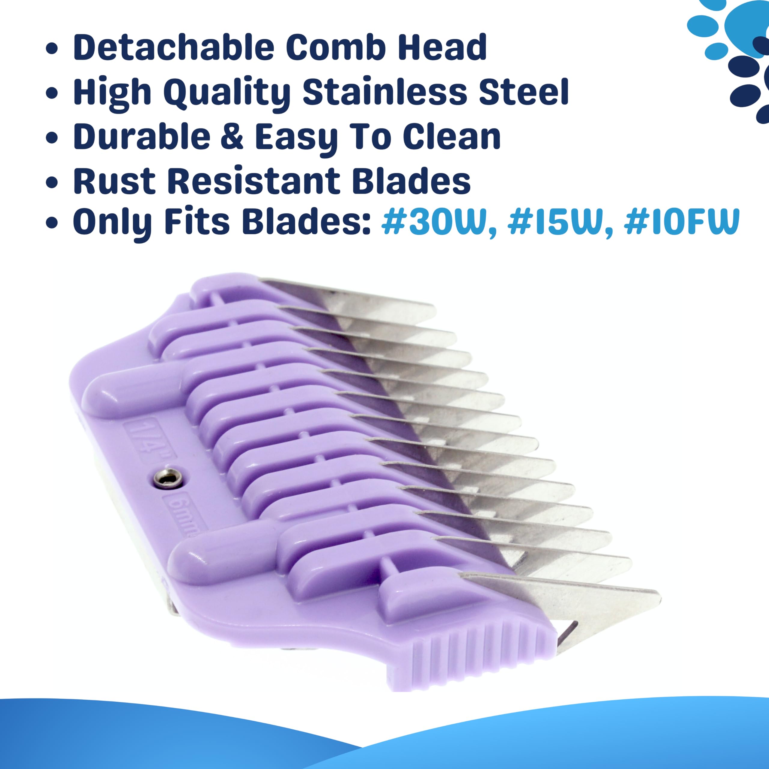 Bucchelli 6Mm 1/4'' Cut Wide Clipper Guard Attachment For A5 Type Blade |Stainless Steel Blade For Professional Groomers And Sty