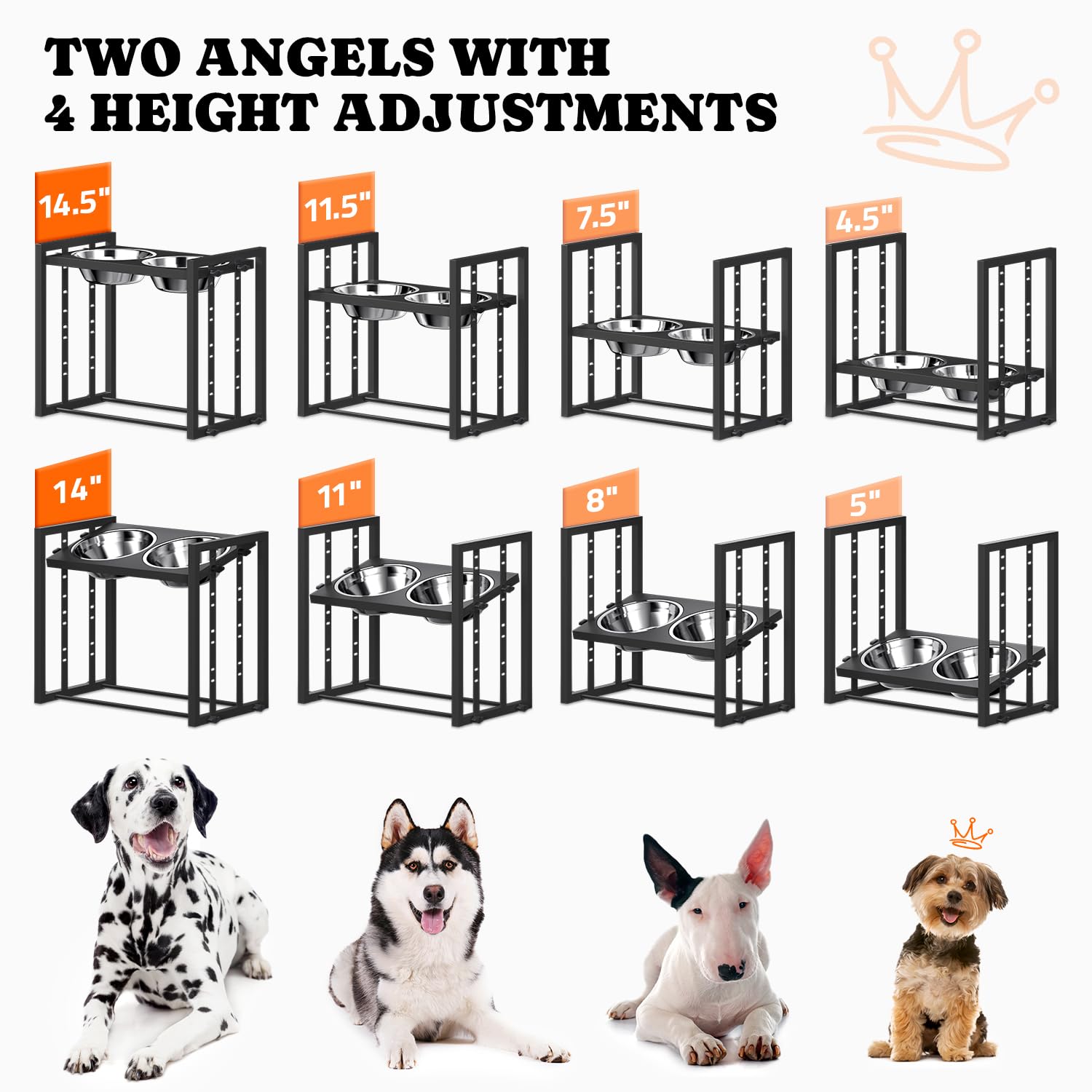 Elevated Dog Bowls For Medium Breed: 4 Height Adjustable Raised Dog Bowl With Metal Stand, Feeder Station With 2 Stainless Steel