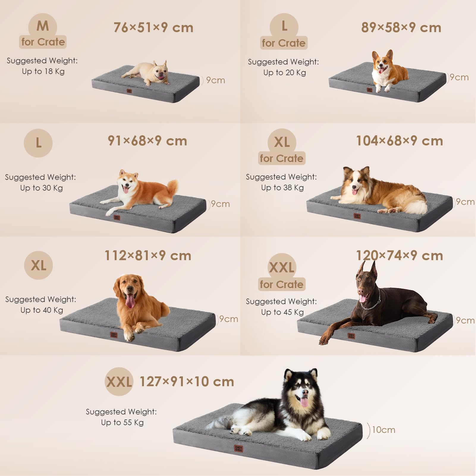 Eheyciga Orthopedic Xl Dog Beds For Extra Large Dogs With Removable Washable Cover For Crate, Grey, 41X27