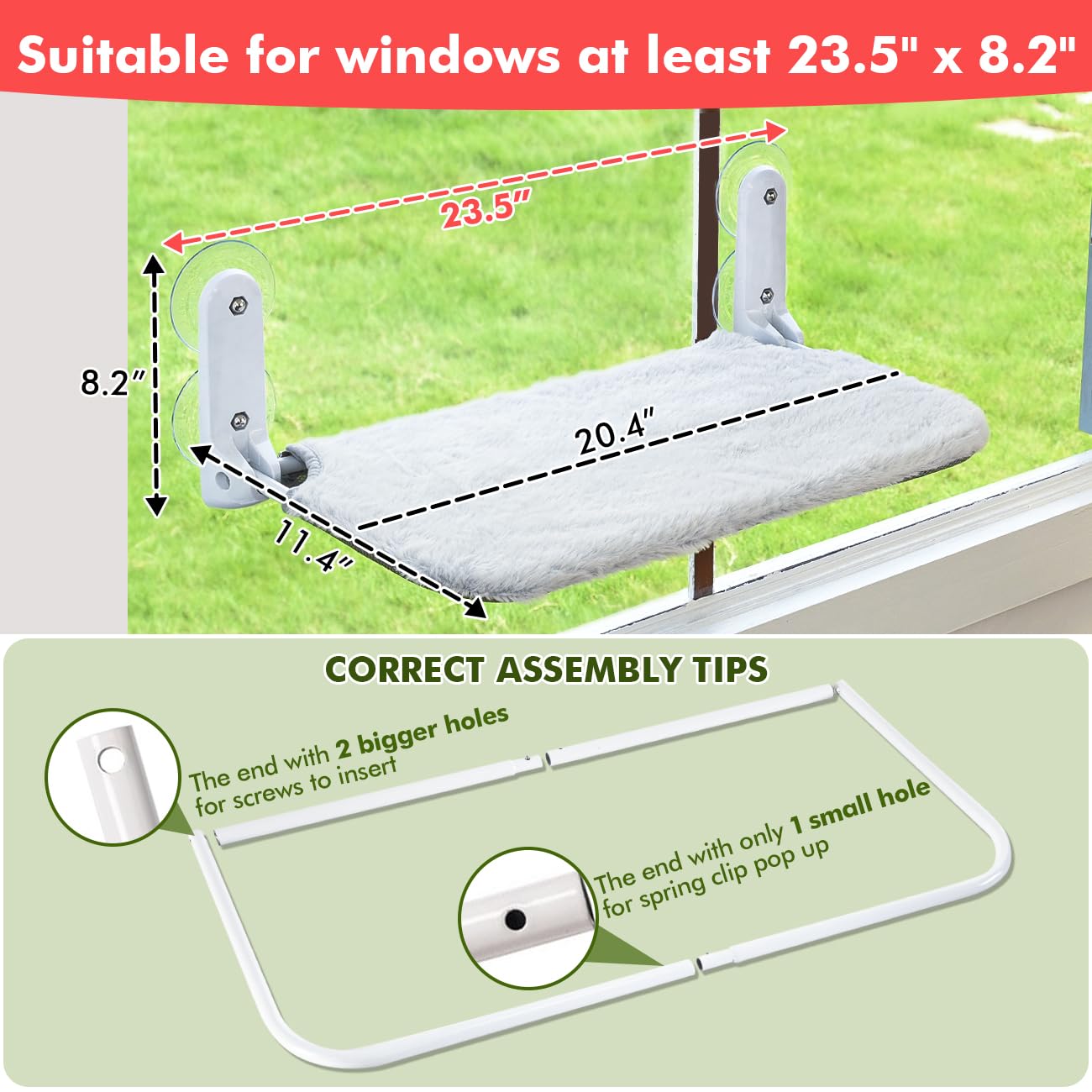 Zoratoo Cordless & Foldable Cat Window Perch With Metal Frame And Reversible Washable Cover Pet Hammock Bed, 4 Large Suction Cup