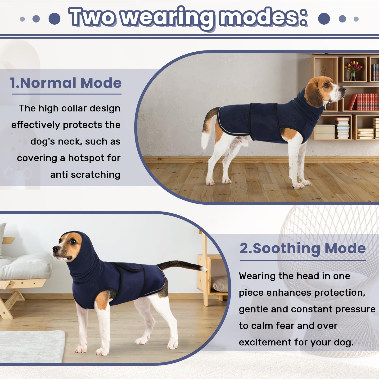 IDOMIK Anxiety Calming Hoodie for Dogs, Adjustable Vest, L, Blue, Breathable Polyester Jacket for Thunderstorms & Vet Visits