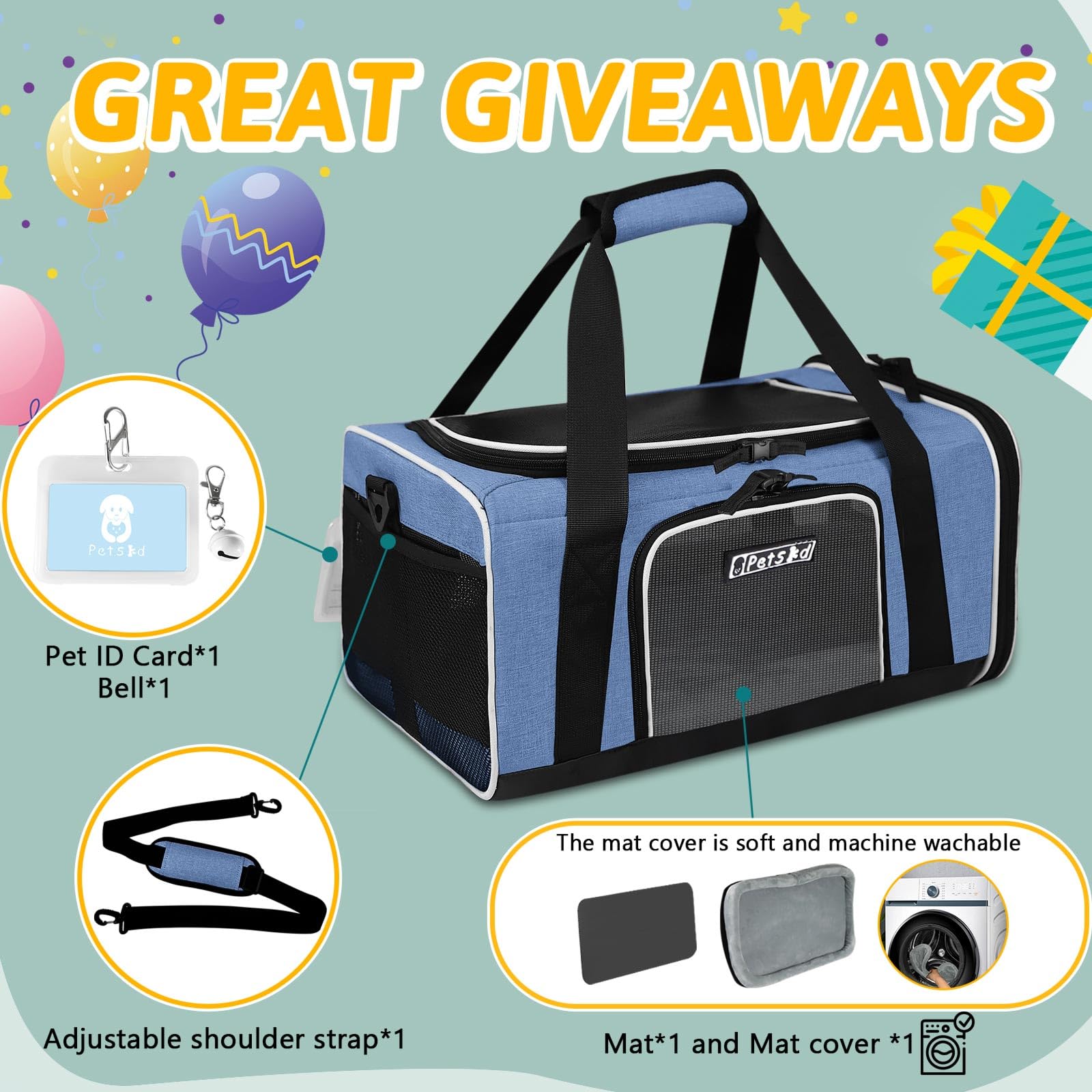 Petskd Pet Carrier 17X12X8.5 Jetblue Allegiant Airline Approved,Pet Travel Carrier Bag For Small Cats And Dogs, Soft Dog Carrier For 1-8 Lbs Pets,Dog Cat Carrier With Safety Lock Zipper(Blue)