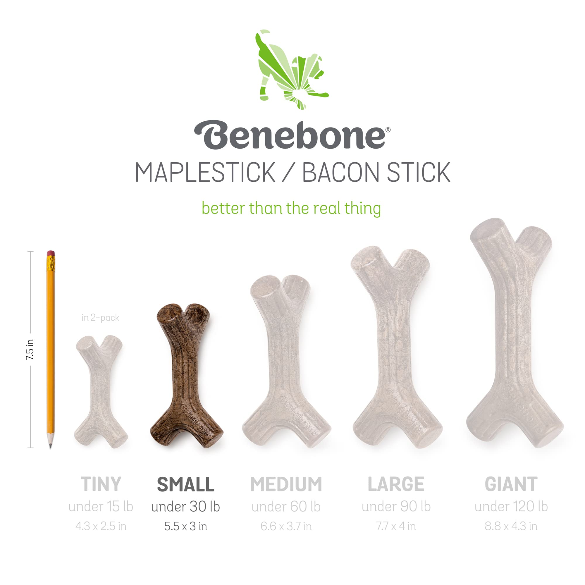 Benebone 2-Pack Maplestick/Zaggler Durable Dog Chew Toys, Real Maplewood, Real Bacon, Made In Usa Small