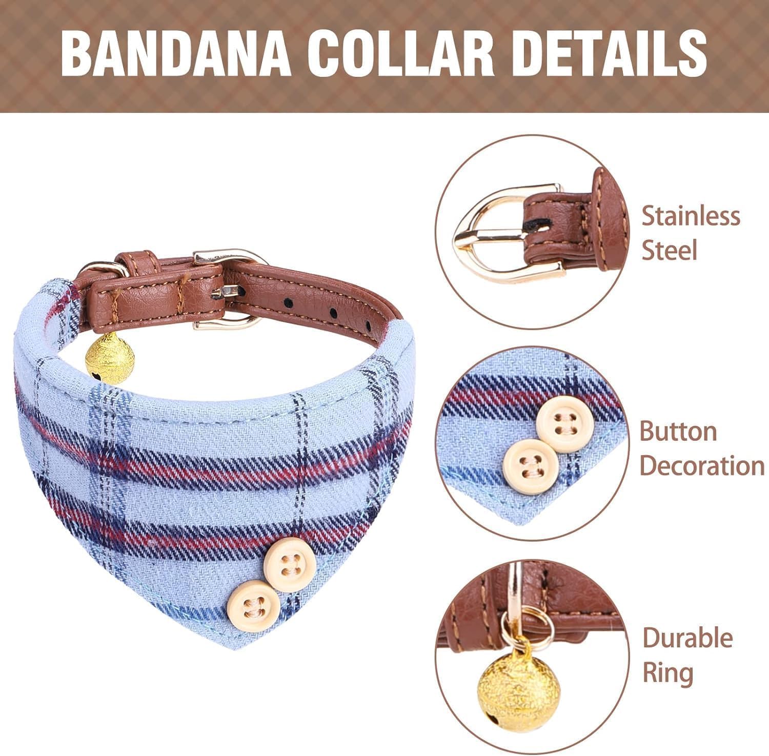 Bow Tie Dog Collar And Leash Set For Small Dogs - Puppy Leash Collars Classic Beige Plaid - Adjustable Size With Golden Bell - P