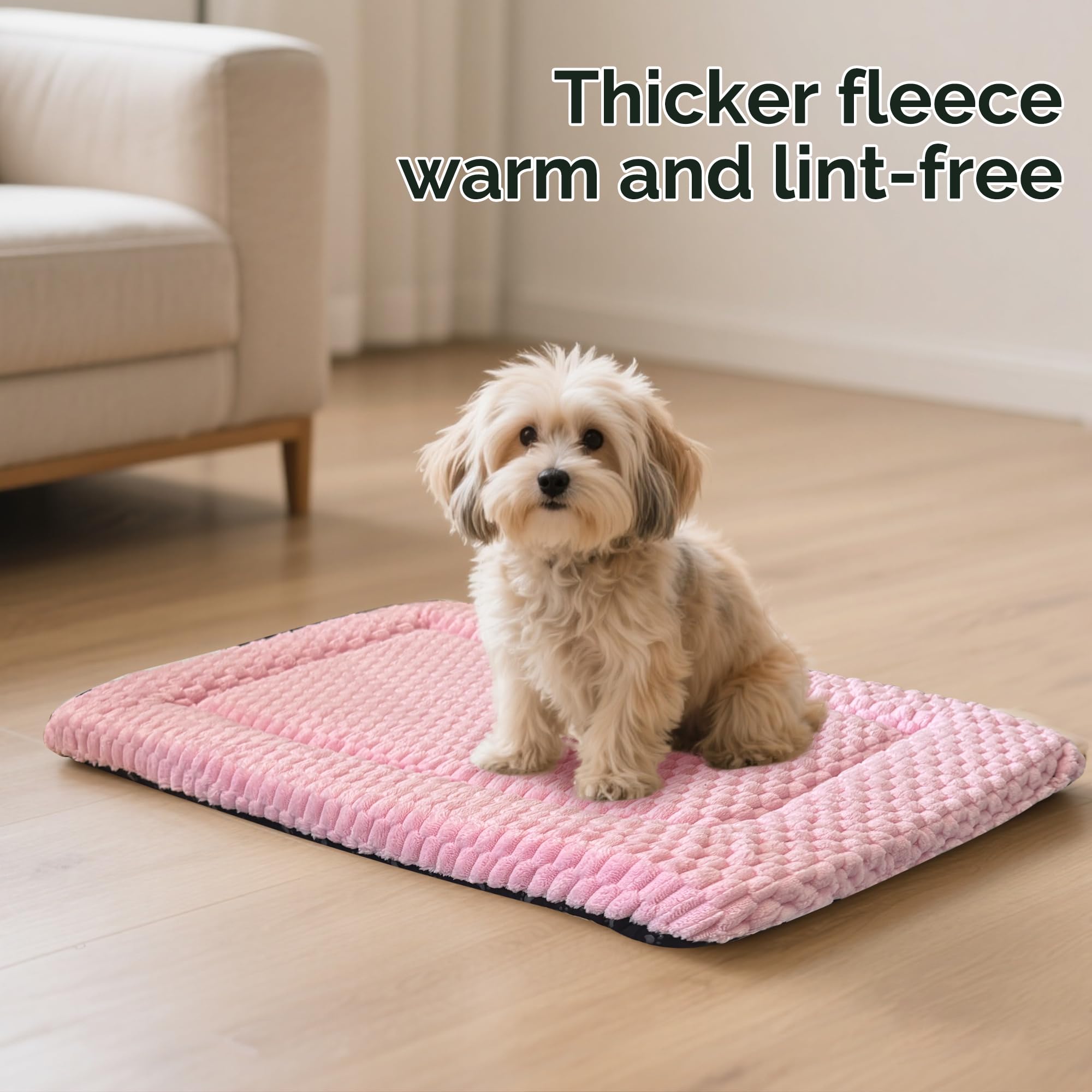 Dog Bed Crate Mat, Soft Durable Washable Anti-Slip Kennel Pad for Dogs & Cats, Reversible (Pink, S(24*18*1.5))