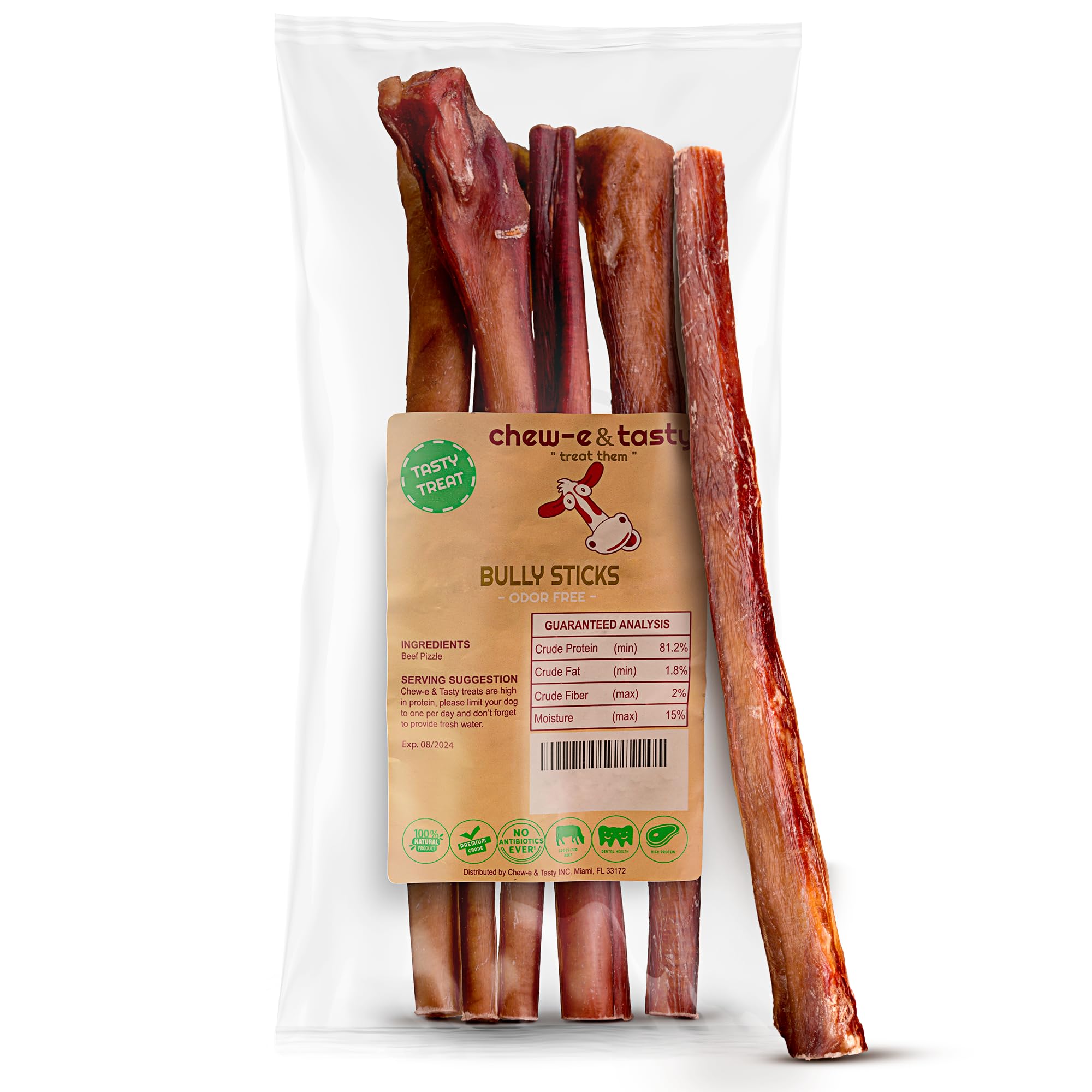 chew-e&tasty 11-12 Bully Sticks for Dogs (1 LBS Pack) - Dog Treats Single Ingredient Long Lasting High Protein - Natural Odor Fr