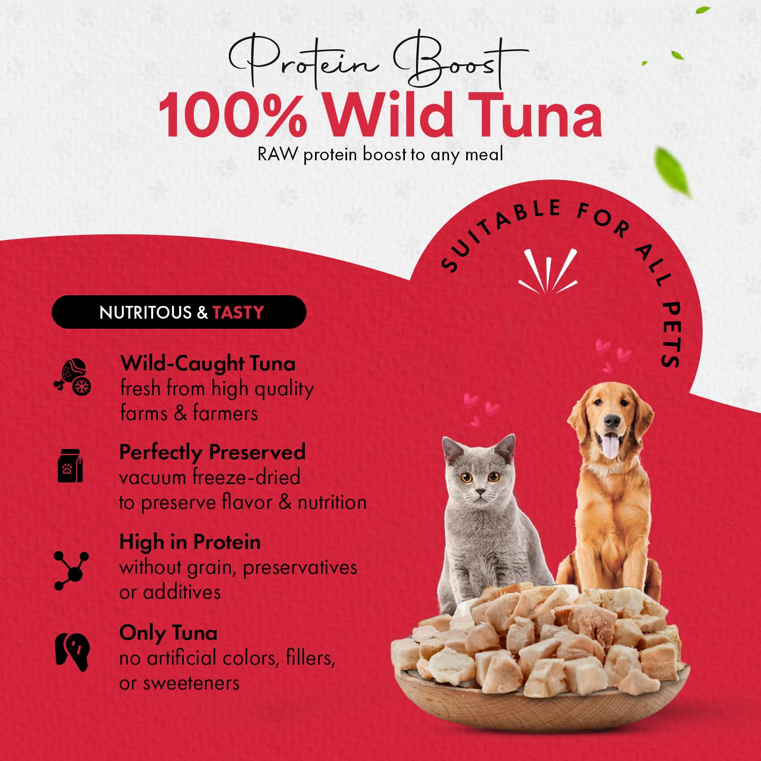 Chef Kitty Freeze-Dried Tuna Treats for Cats & Dogs - 100% Wild Caught, Single Ingredient, High-Protein, Healthy Snack - No Addi