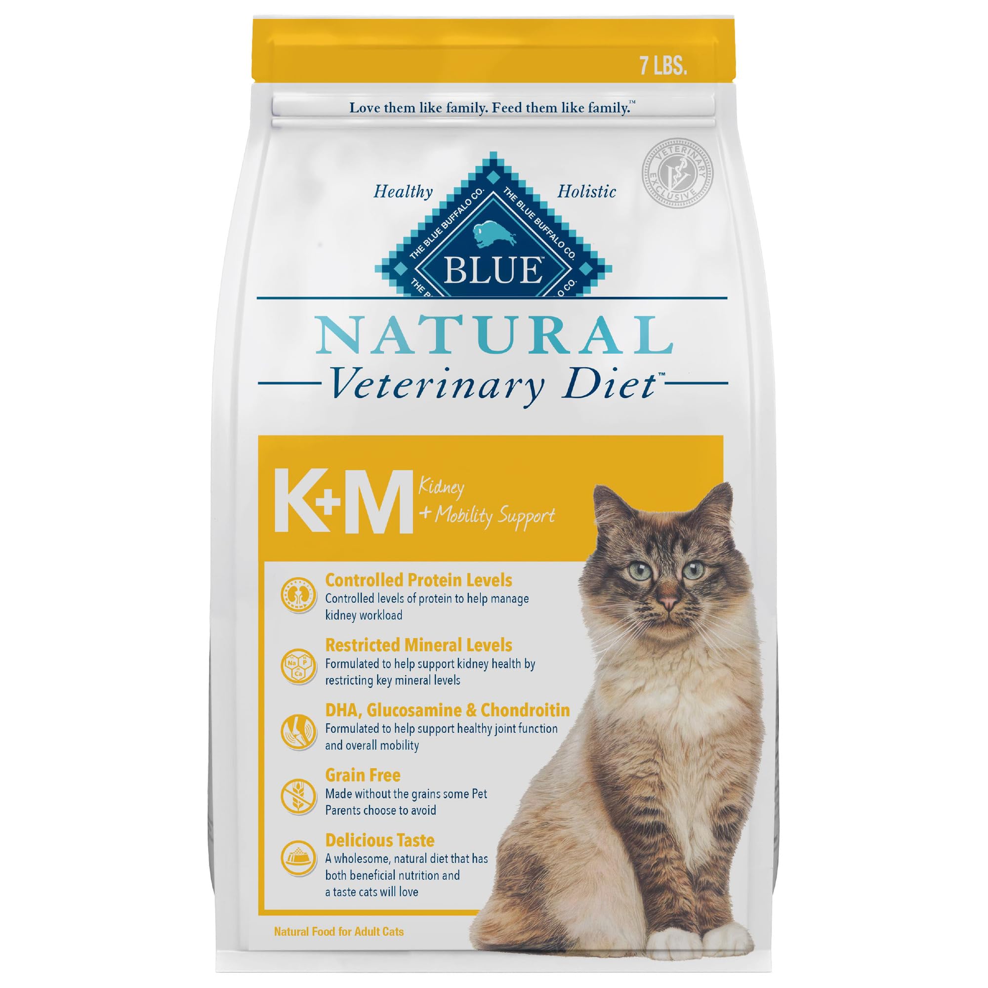 Blue Buffalo Natural Veterinary Diet K+M Dry Cat Food, Kidney + Mobility Support Formula, Veterinarian Prescription Required, Ch